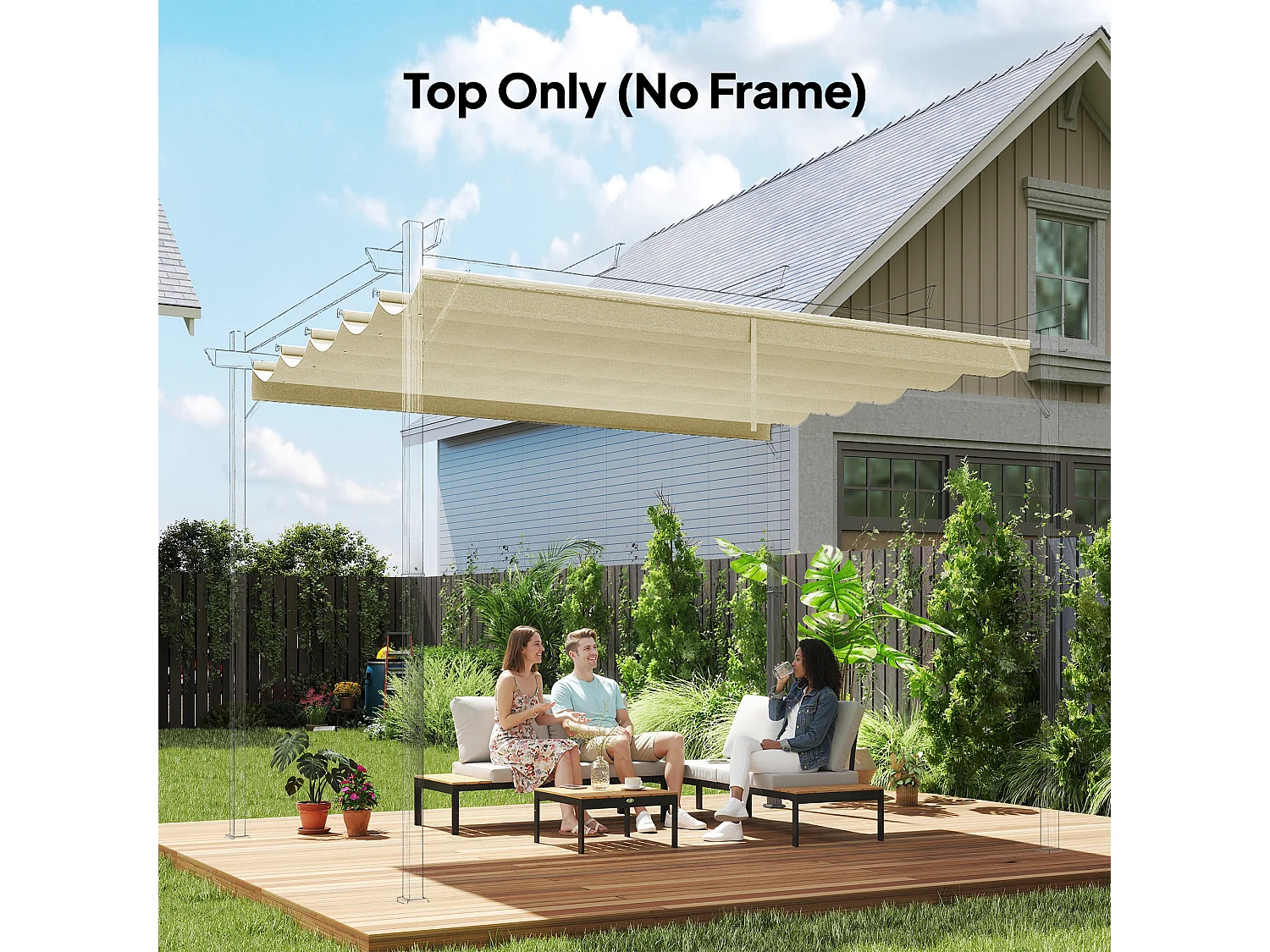 Tetto di ricambio per gazebo pergola 3x3 m poliestere bianco crema