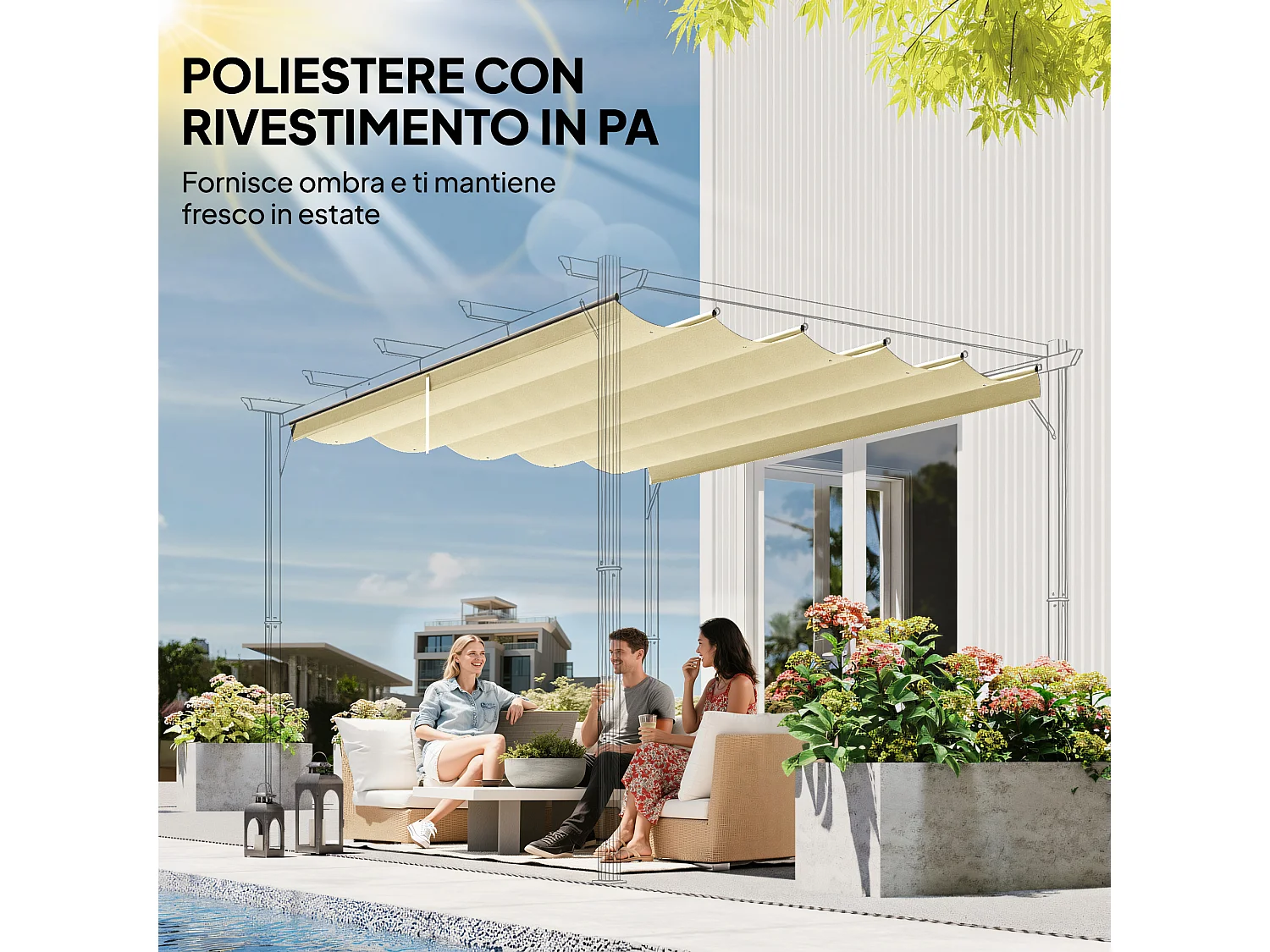 Tetto di ricambio per gazebo pergola 3x3 m poliestere bianco crema
