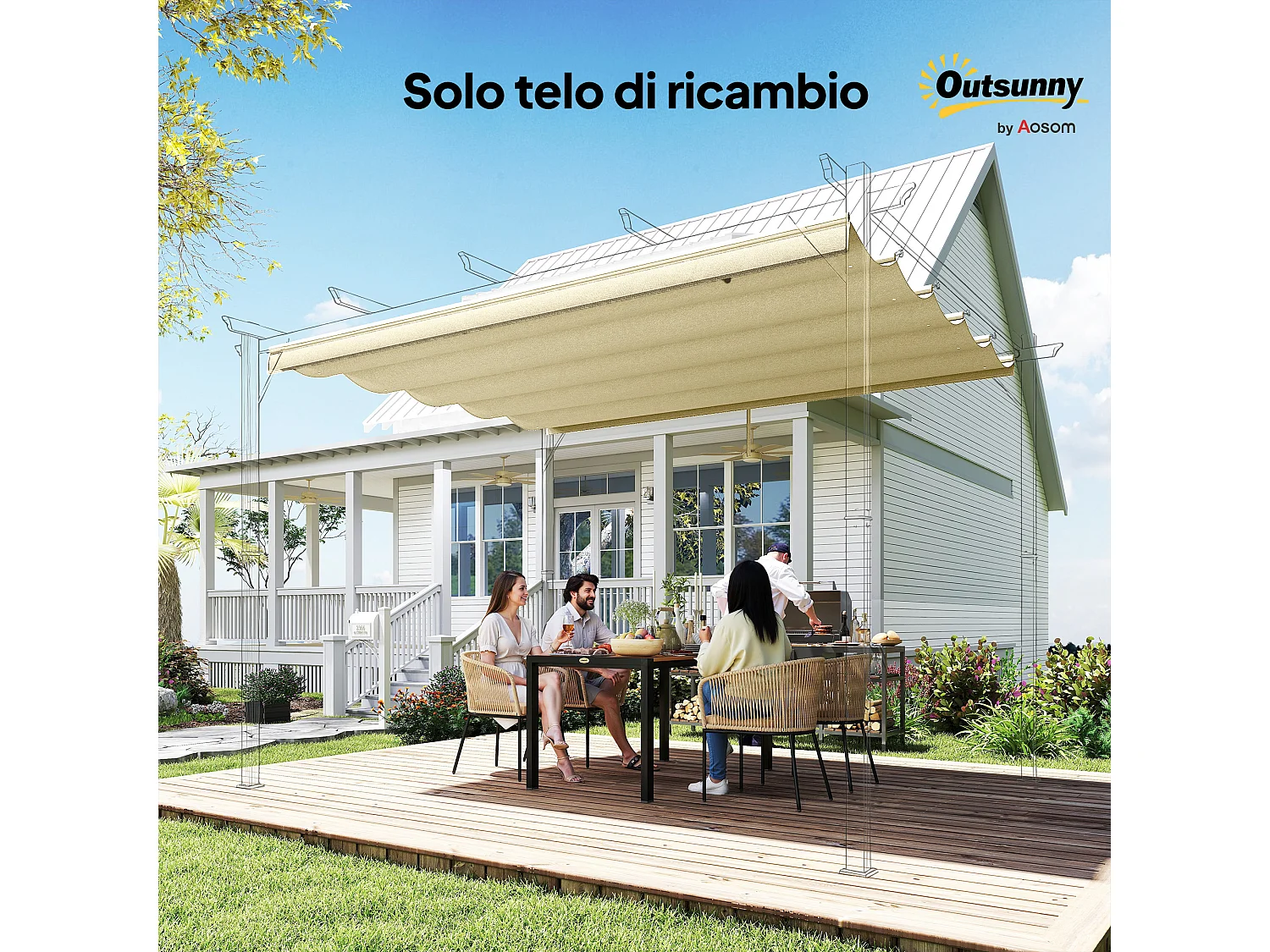 Tetto di ricambio per gazebo pergola 3x3 m poliestere bianco crema