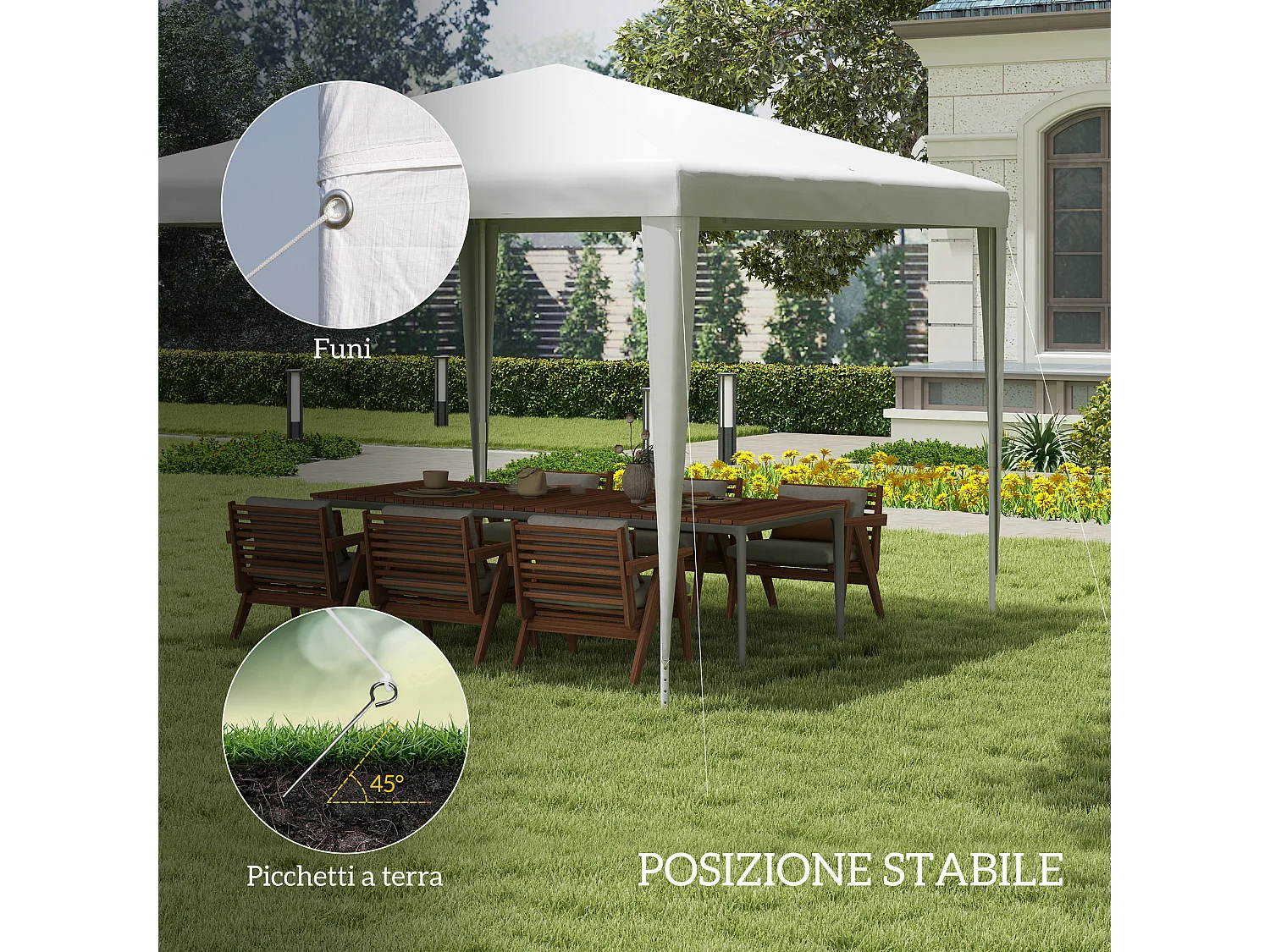 Gazebo da giardino 3x3m portatile anti uv bianco