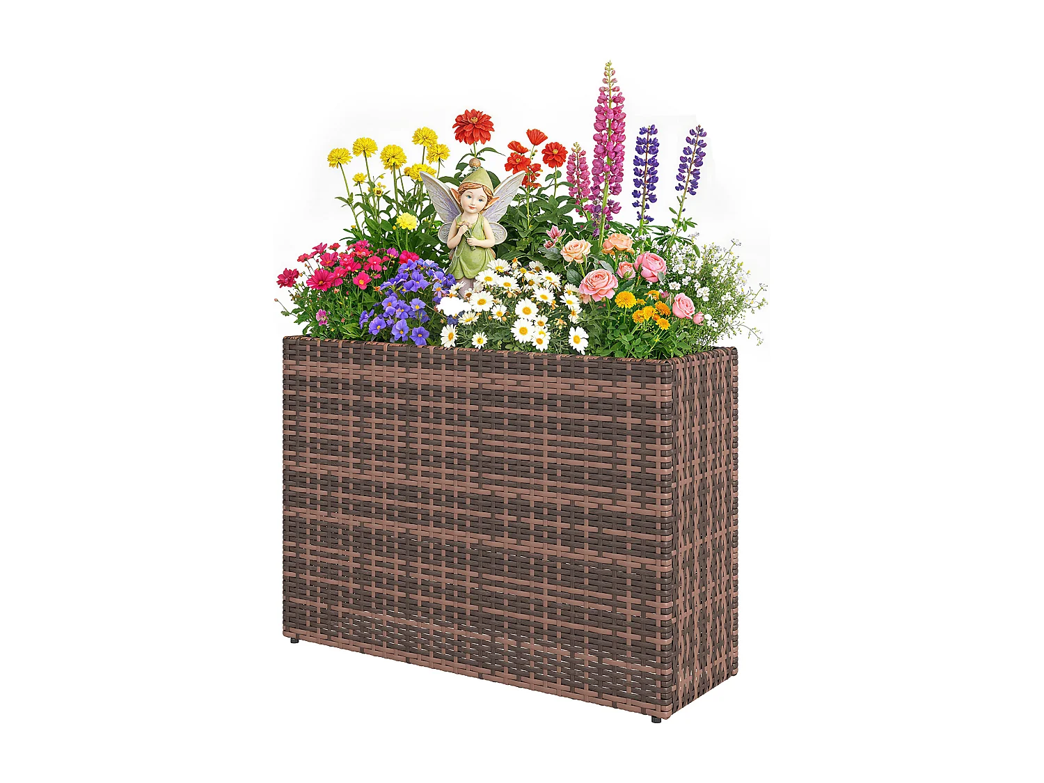 Fioriera rialzata con liner removibile in rattan pe marrone