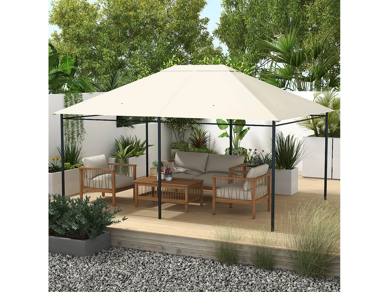 Tetto di ricambio per gazebo 4x3m anti uv in poliestere bianco crema