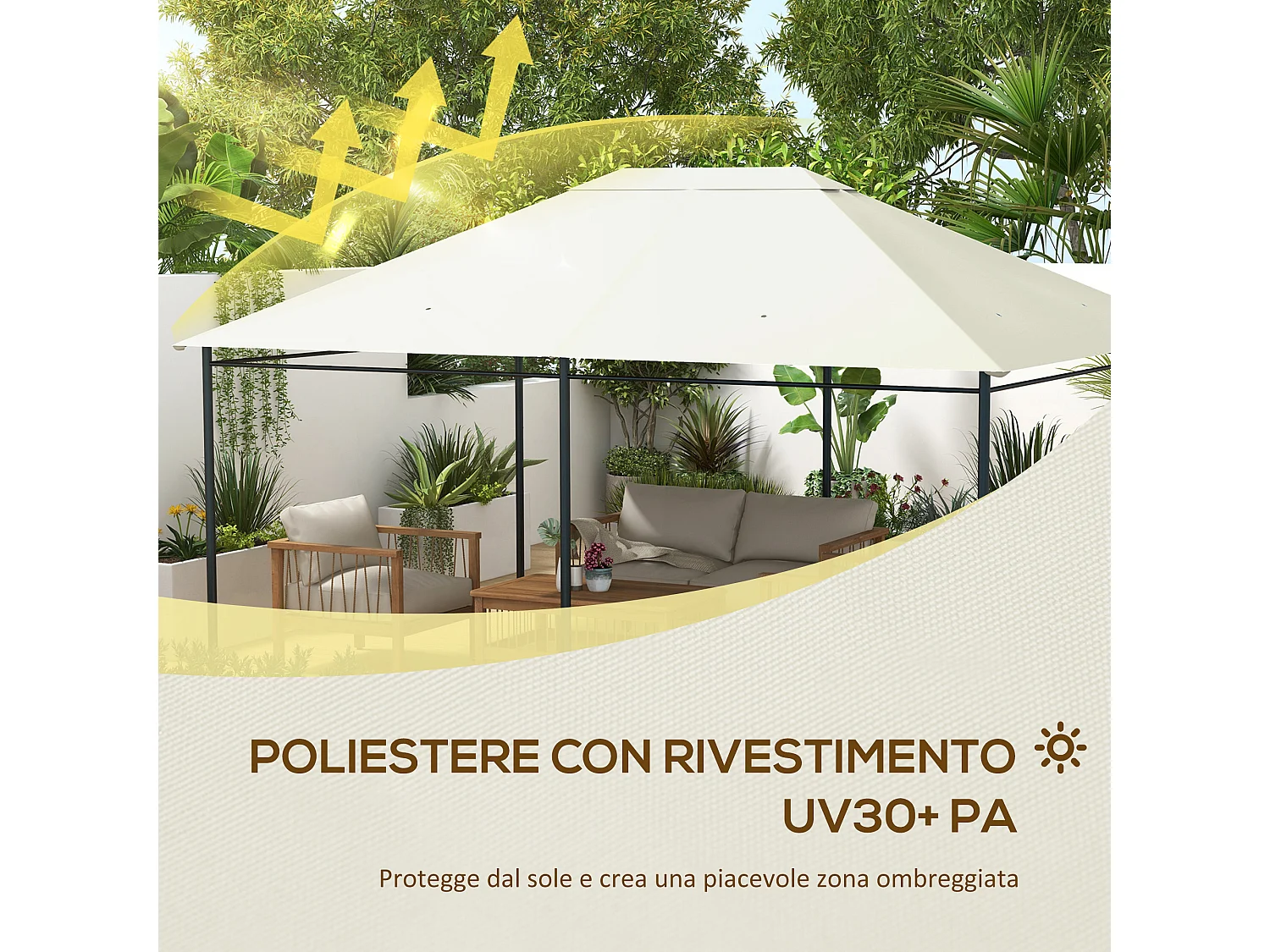 Tetto di ricambio per gazebo 4x3m anti uv in poliestere bianco crema