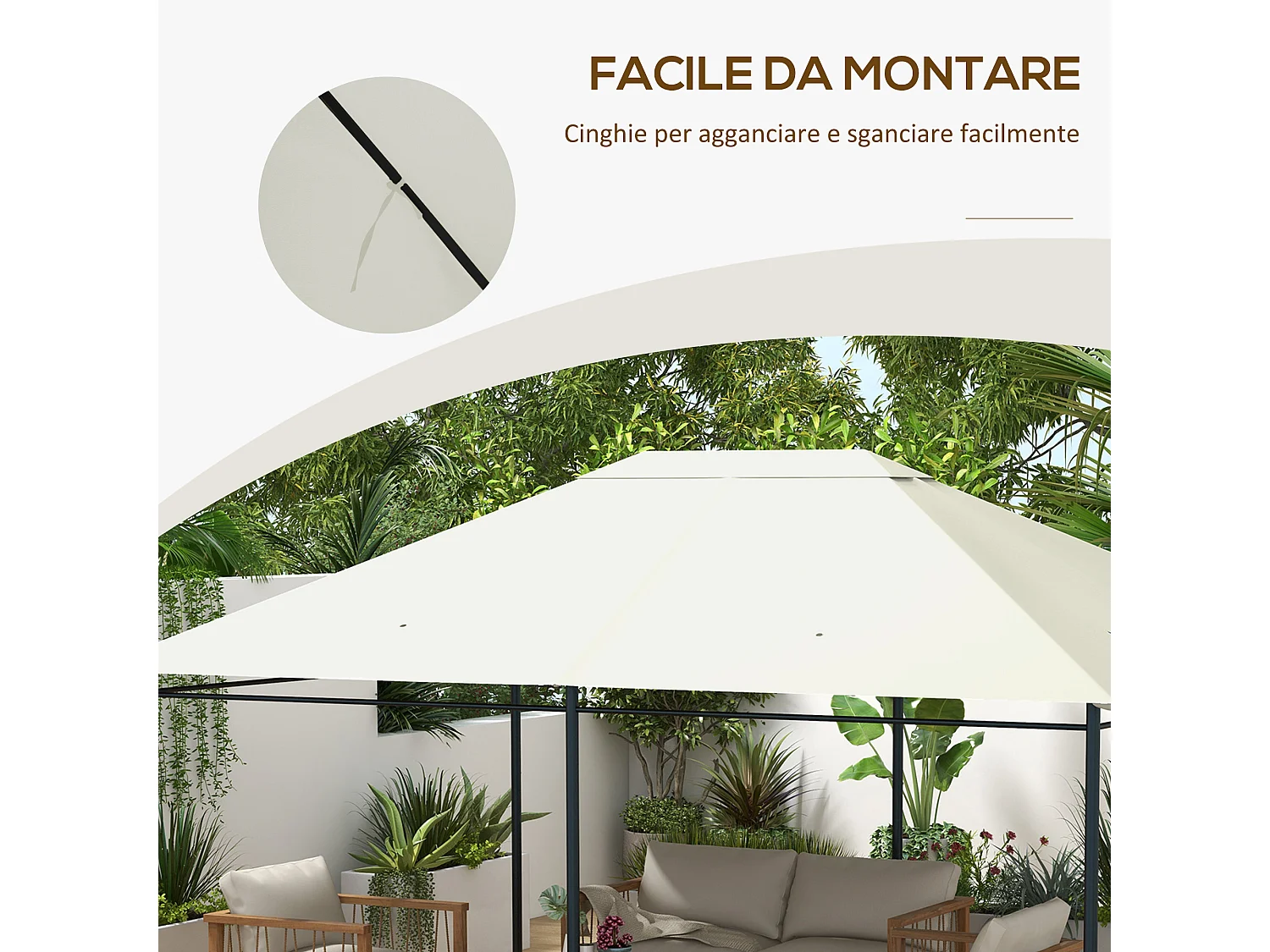 Tetto di ricambio per gazebo 4x3m anti uv in poliestere bianco crema