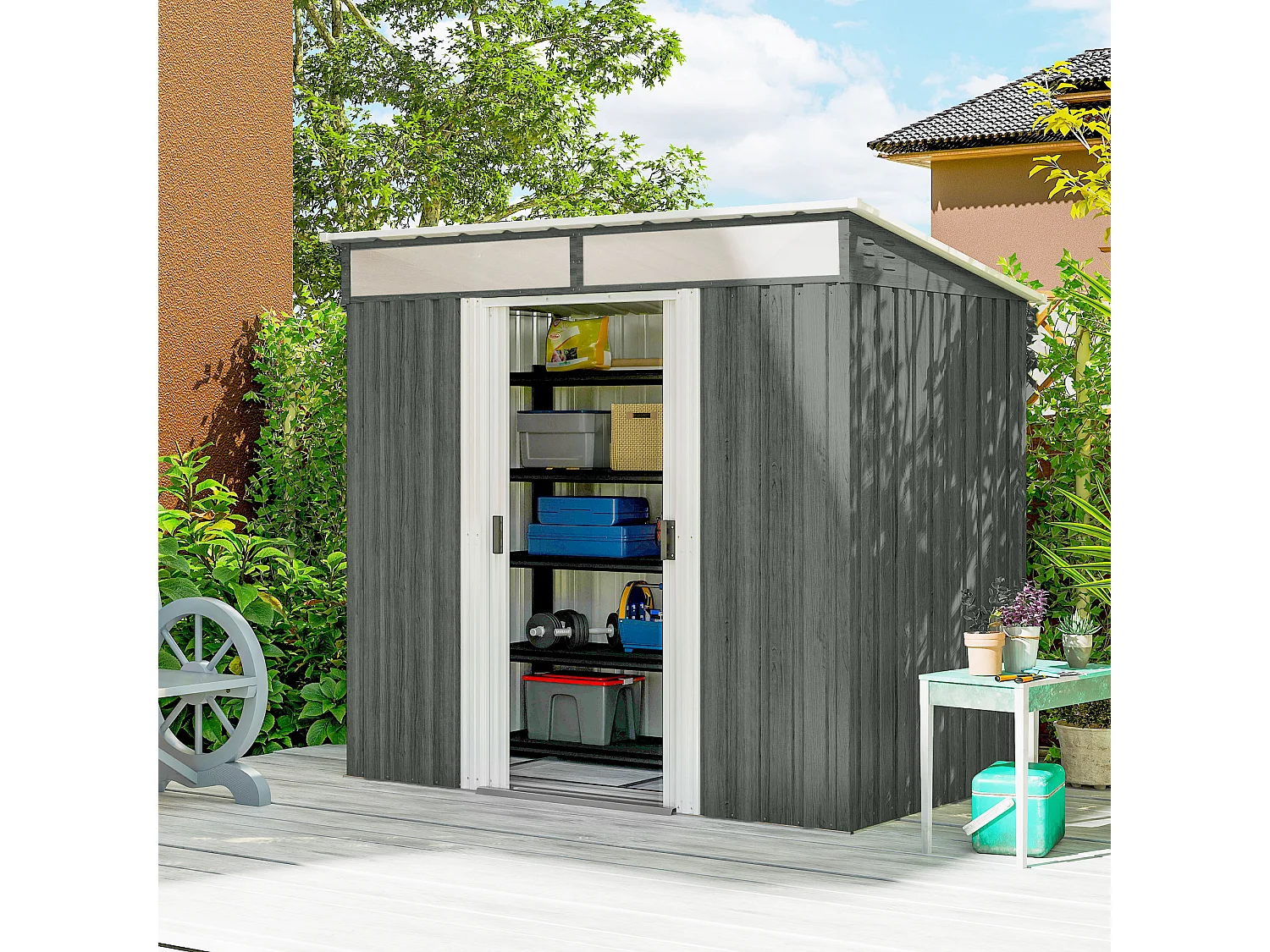 Casetta da giardino in acciaio zincato 195x122x181.5 cm grigio chiaro