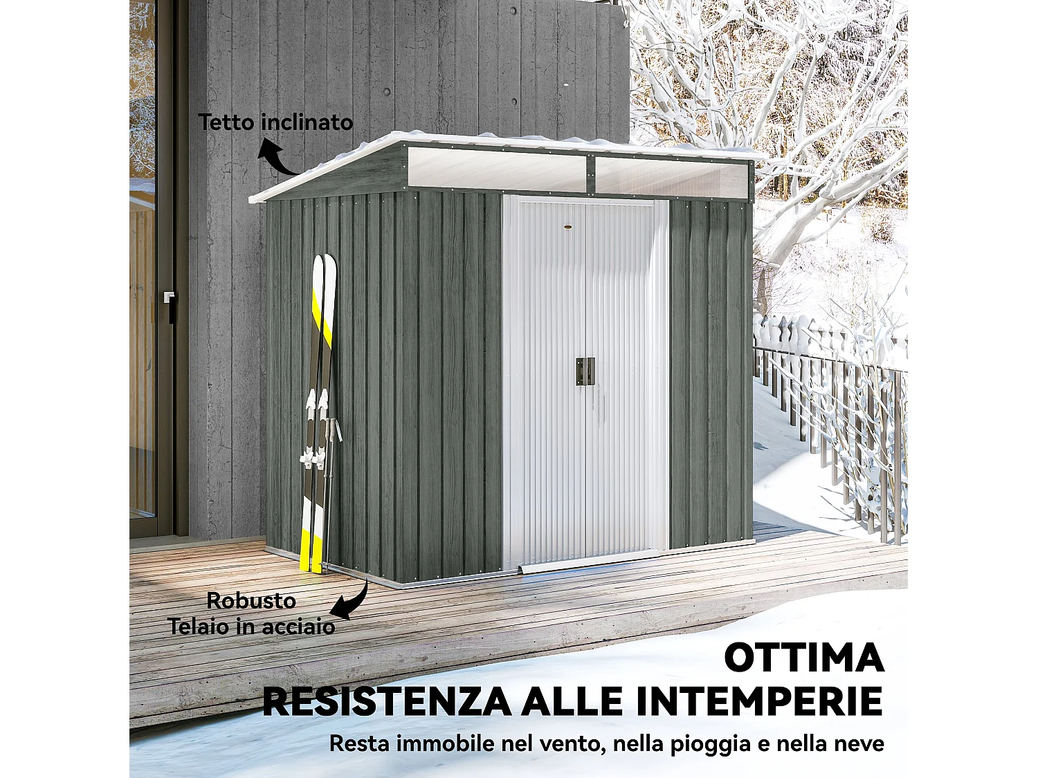 Casetta da giardino in acciaio zincato 195x122x181.5 cm grigio chiaro