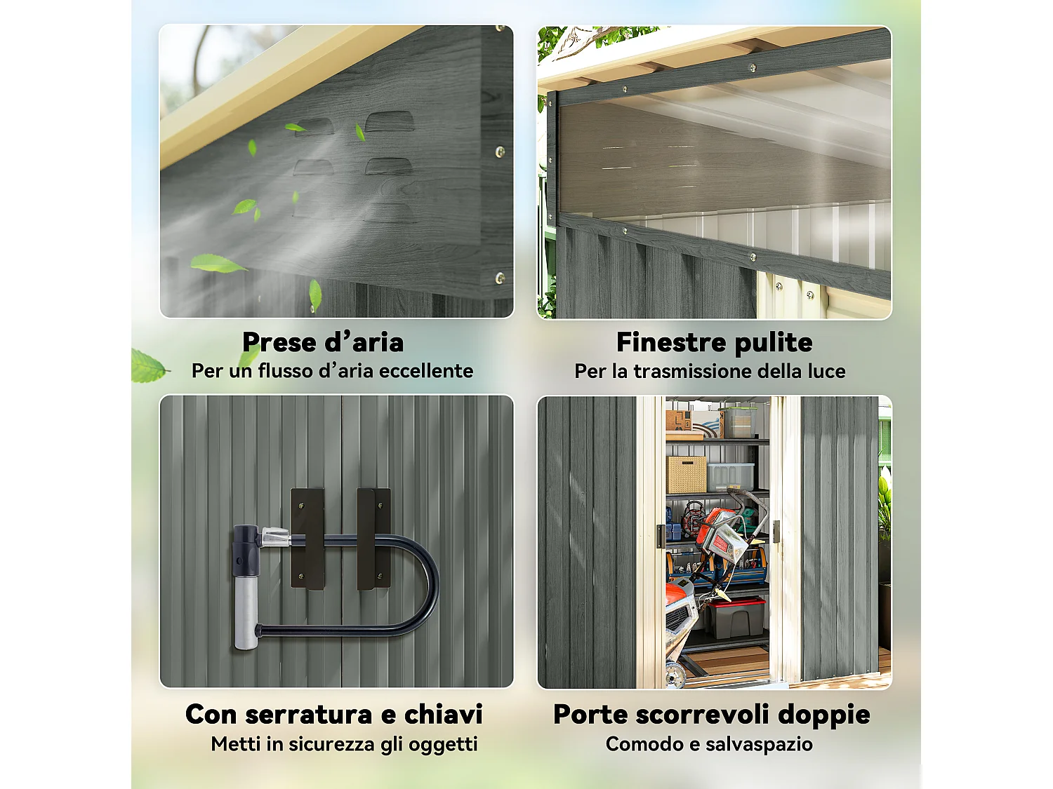 Casetta da giardino in acciaio zincato 195x122x181.5 cm grigio chiaro