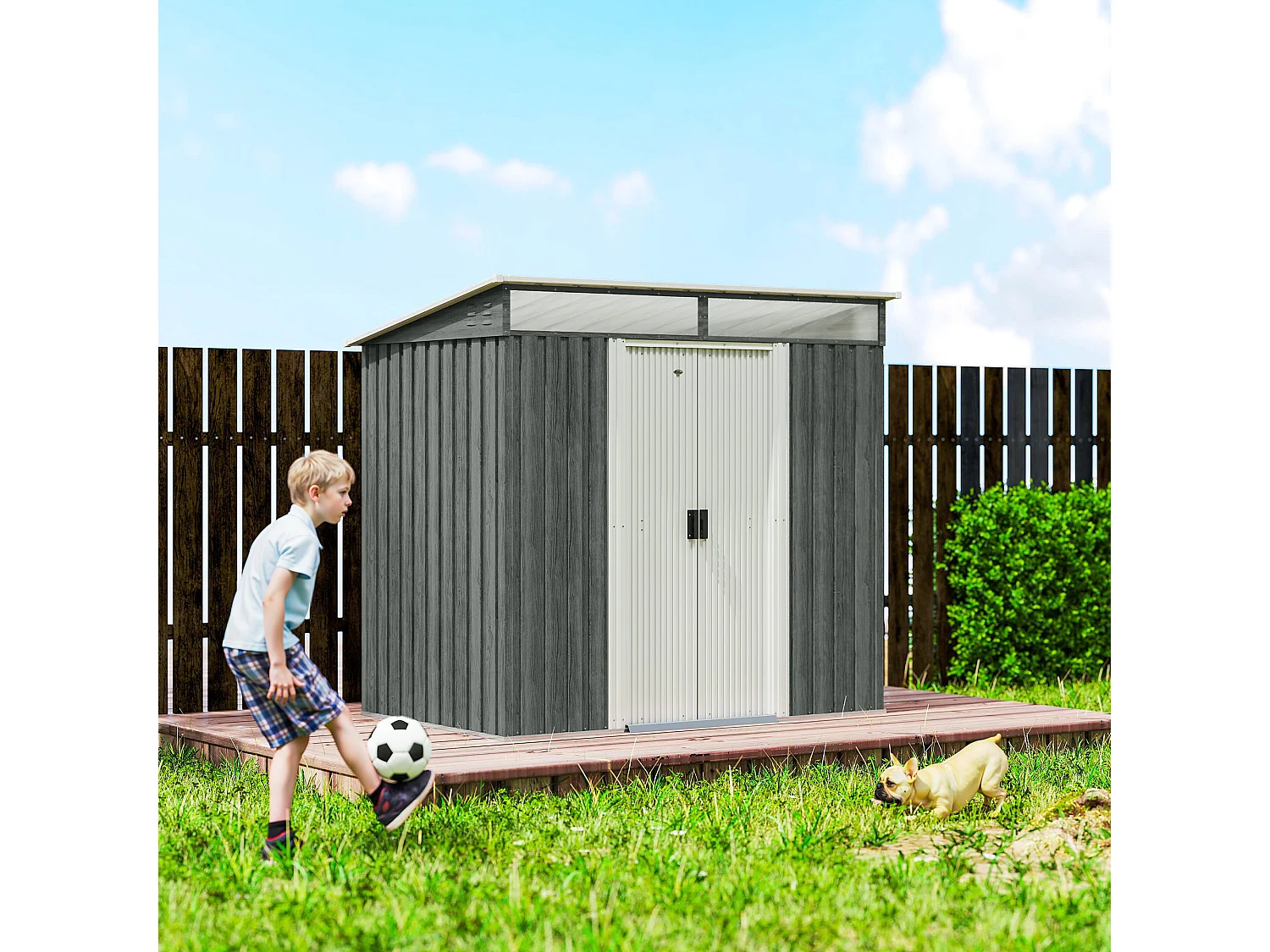 Casetta da giardino in acciaio zincato 195x122x181.5 cm grigio chiaro