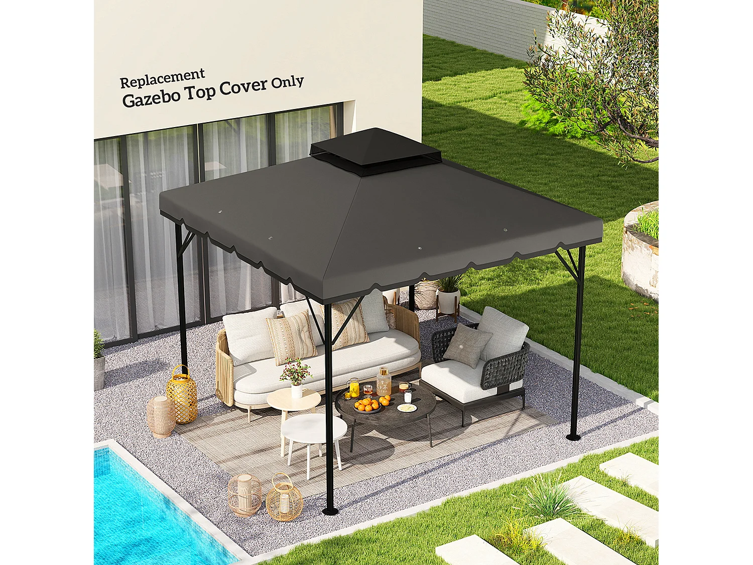 Copertura per gazebo 3x3m 2 livelli in poliestere grigio chiaro scuro