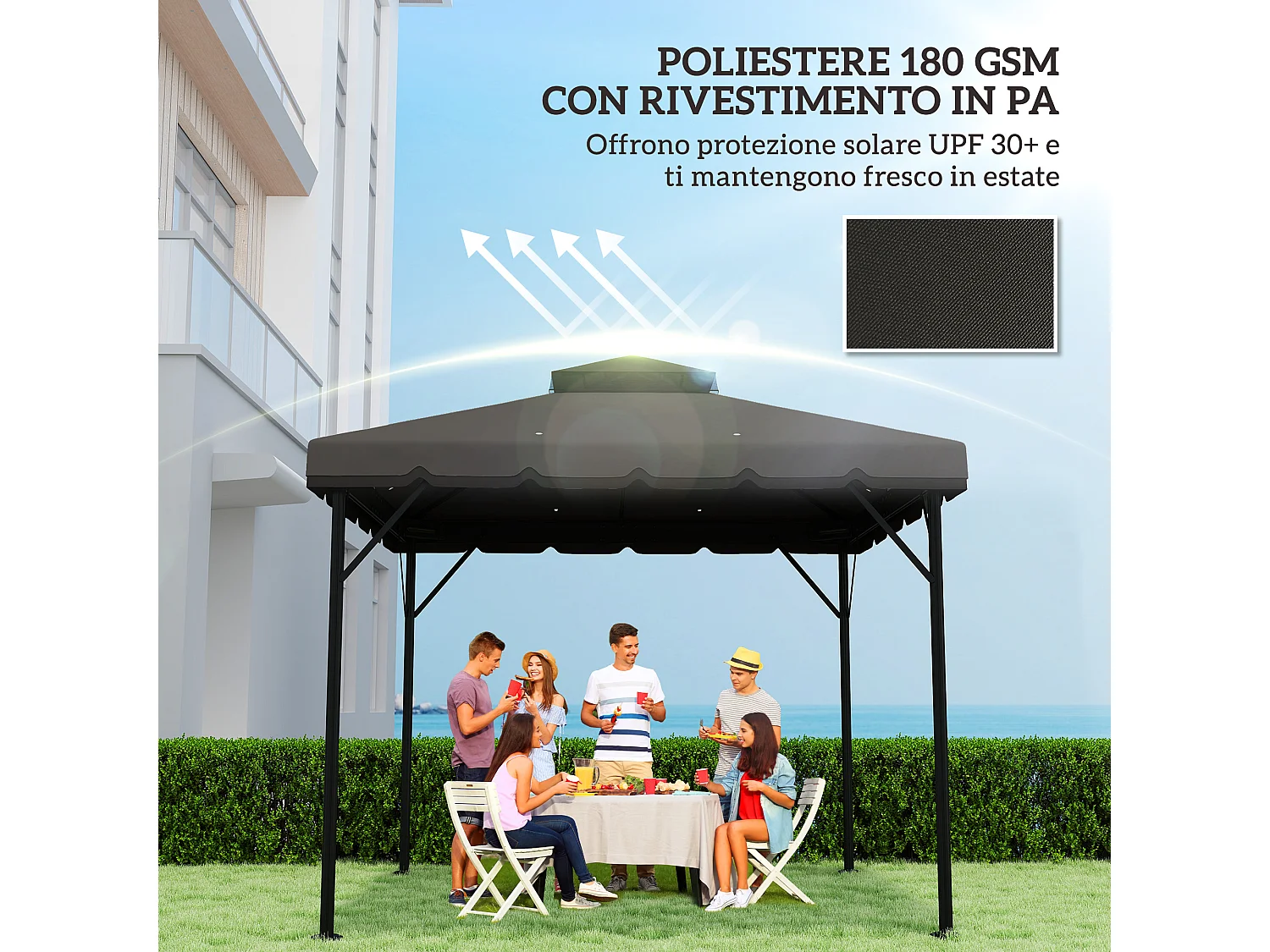 Copertura per gazebo 3x3m 2 livelli in poliestere grigio chiaro scuro