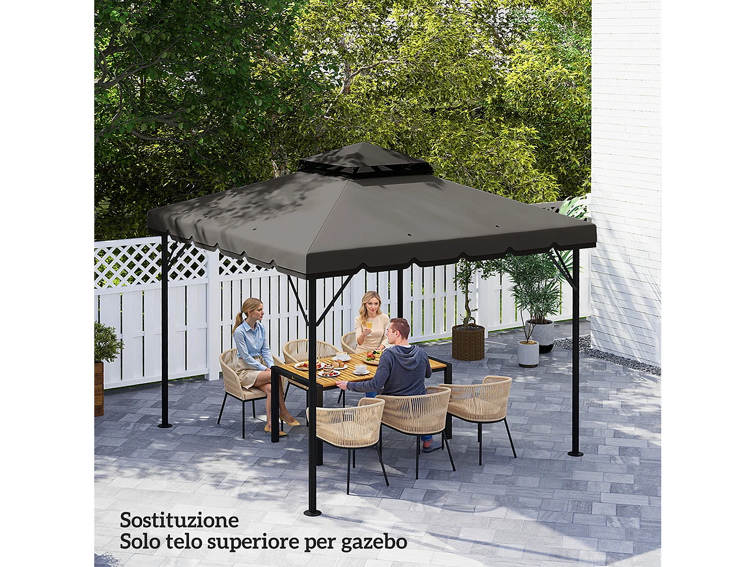 Copertura per gazebo 3x3m 2 livelli in poliestere grigio chiaro scuro