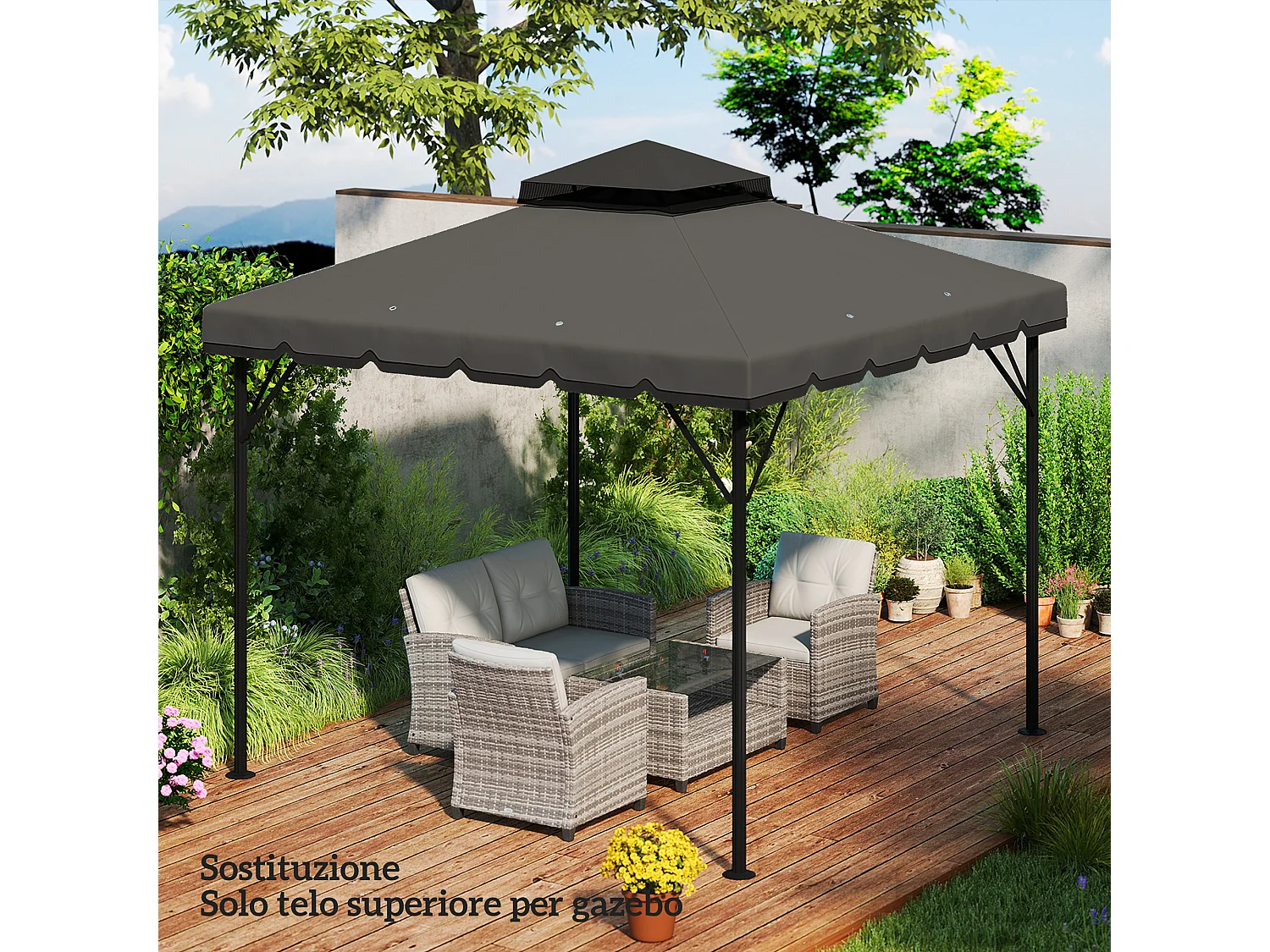 Copertura per gazebo 3x3m 2 livelli in poliestere grigio chiaro scuro