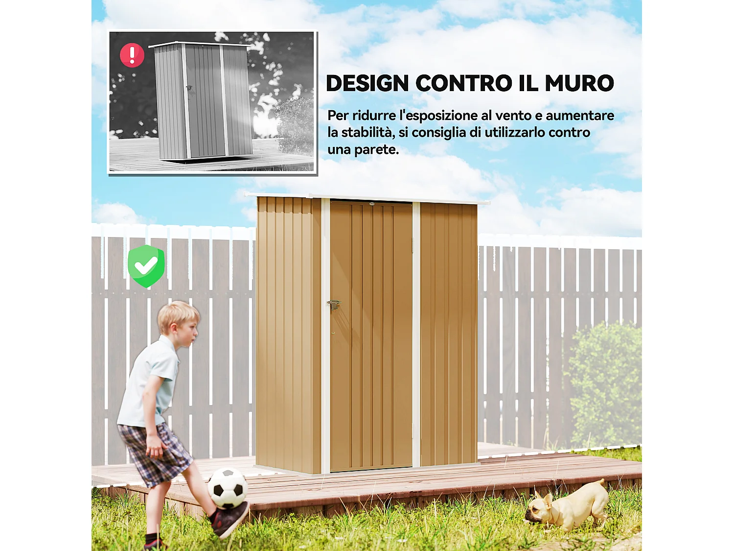 Capanno attrezzi in metallo con tetto inclinato giallo