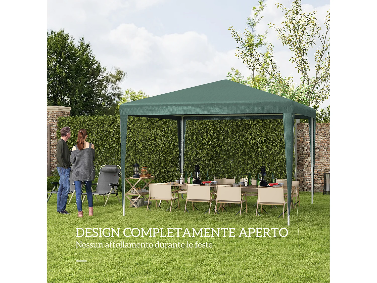 Gazebo da giardino 3x3m e portatile anti uv verde
