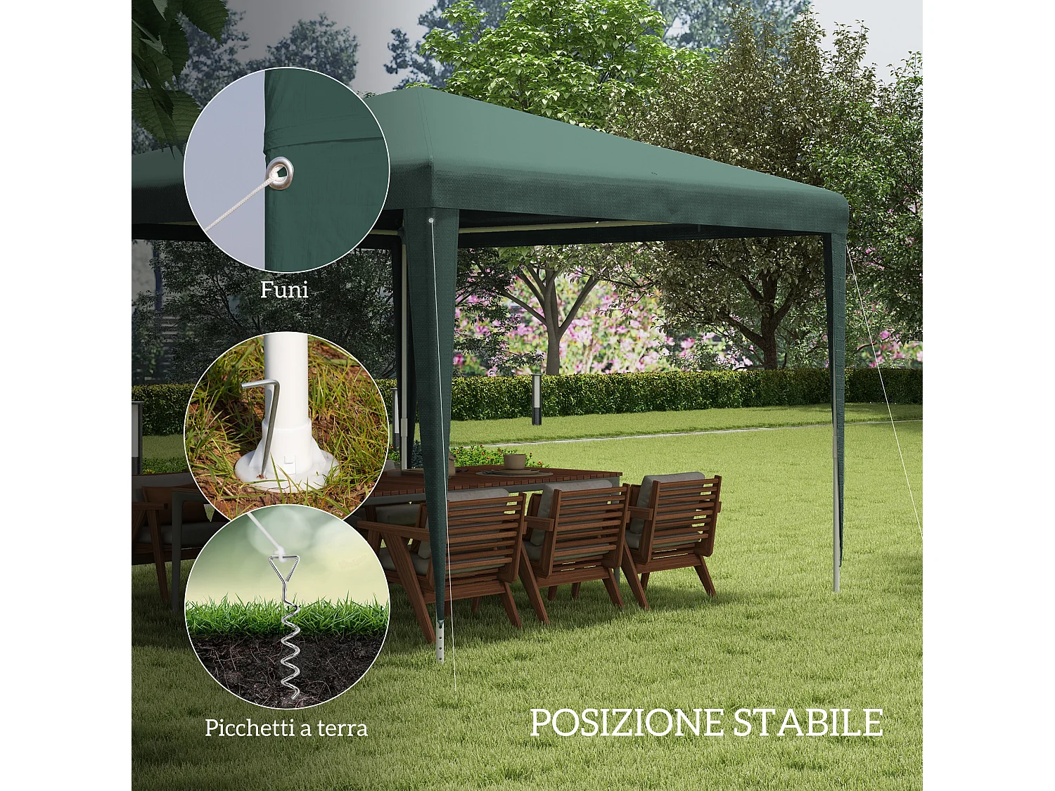 Gazebo da giardino 3x3m e portatile anti uv verde