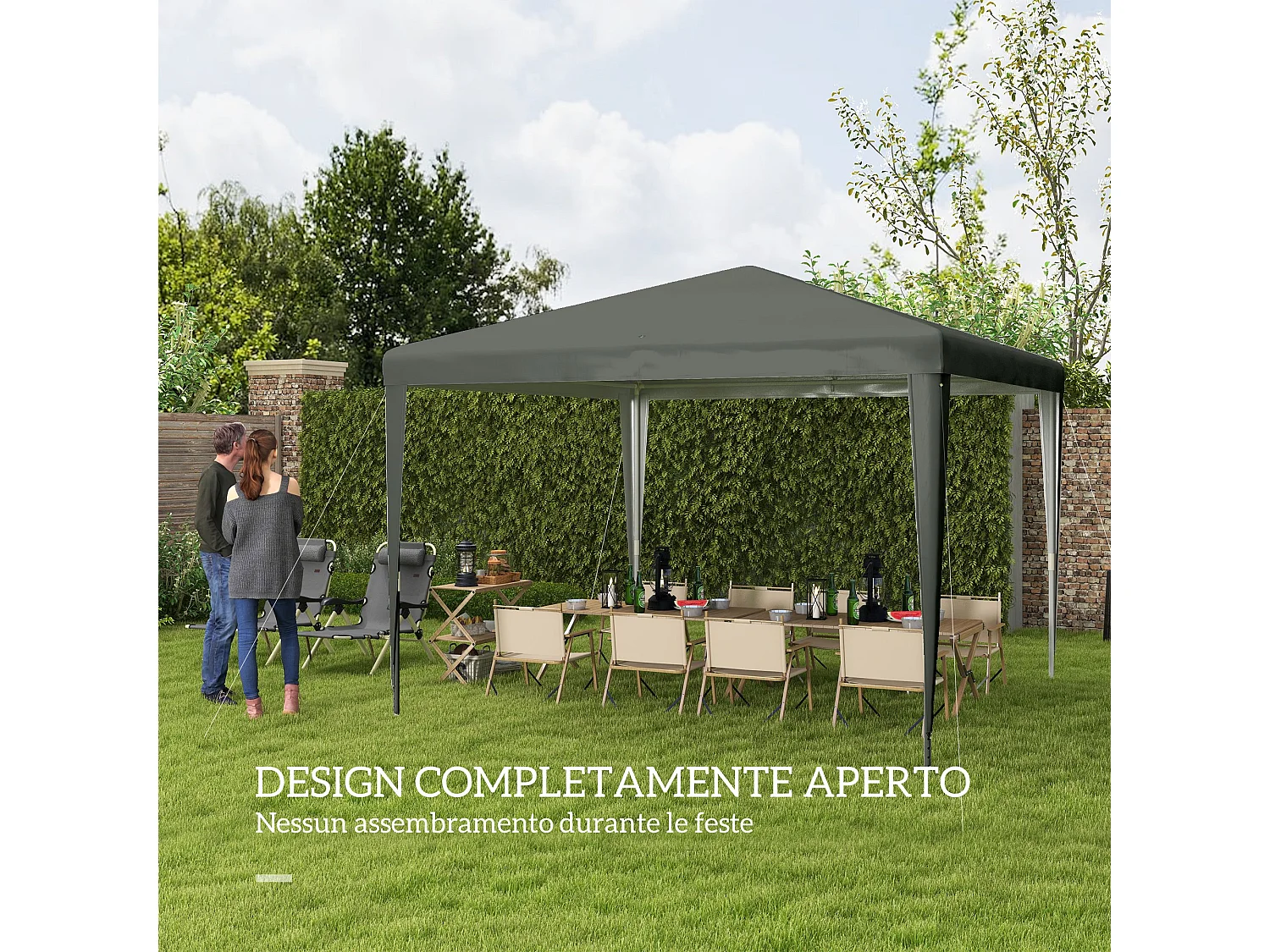 Gazebo da giardino 3x3m pieghevole e portatile anti uv grigio