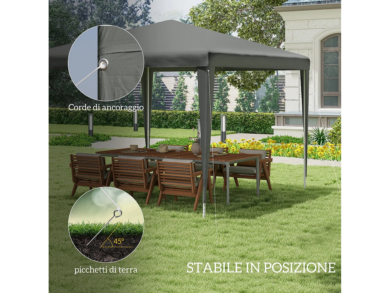 Gazebo da giardino 3x3m pieghevole e portatile anti uv grigio