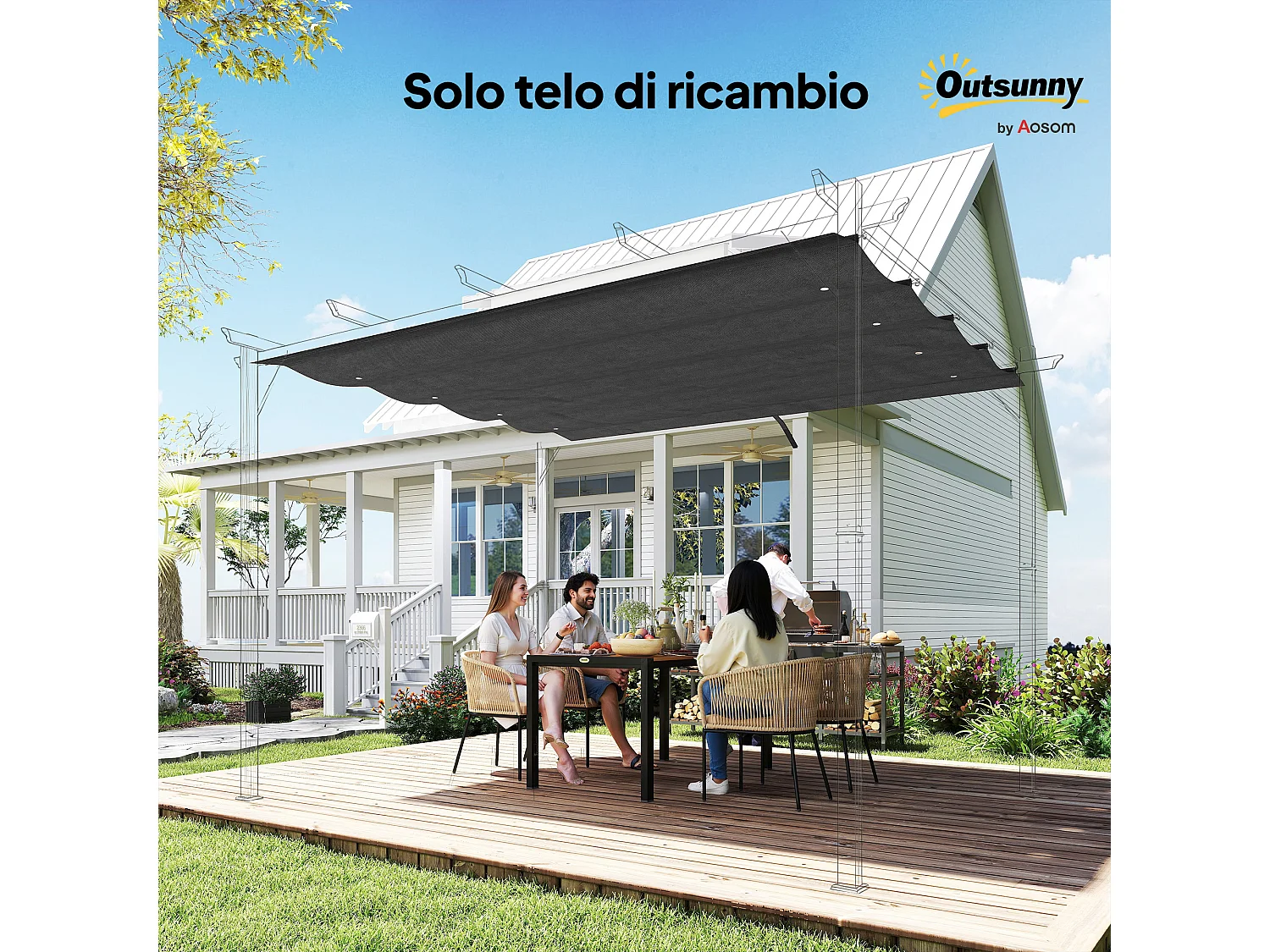 Copertura per gazebo in poliestere con 8 fori di drenaggio grigio