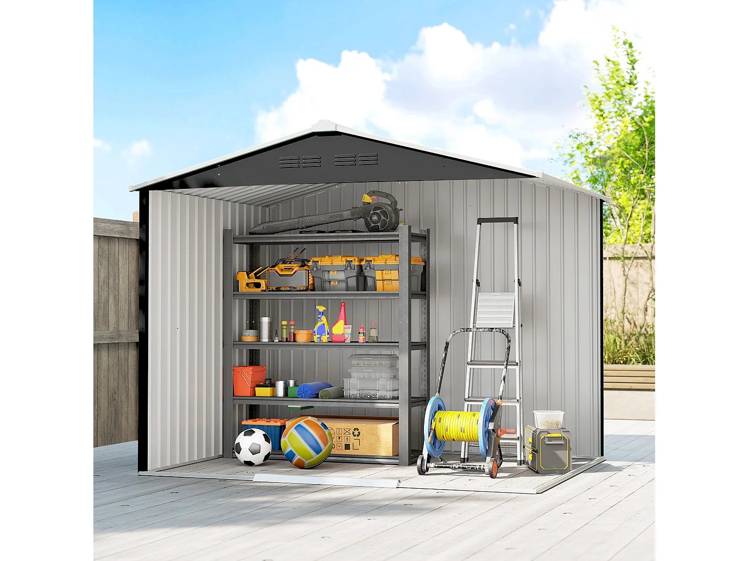 Casetta da giardino 2.3x1.7 m doppia porta in acciaio grigio scuro