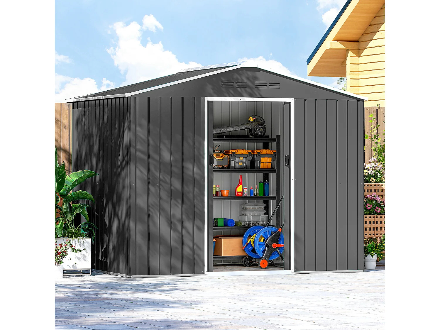 Casetta da giardino 2.3x1.7 m doppia porta in acciaio grigio scuro