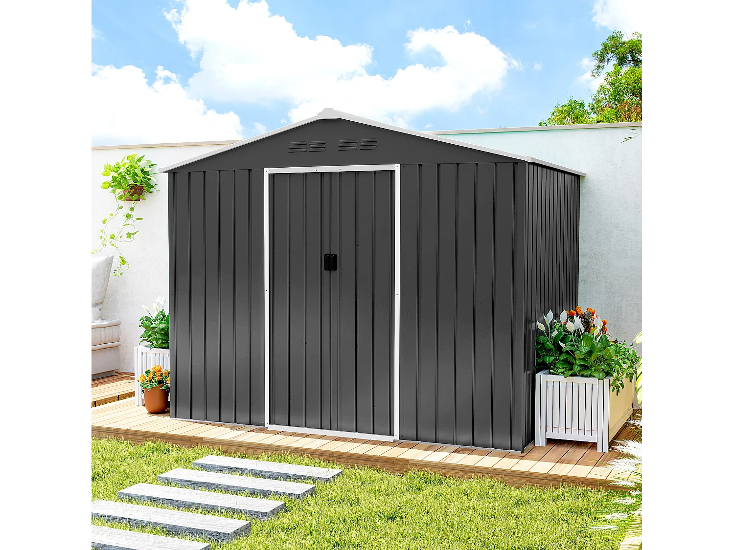 Casetta da giardino 2.3x1.7 m doppia porta in acciaio grigio scuro