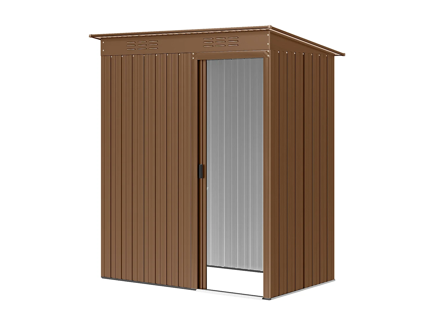 Casetta da giardino con porta scorrevole in metallo marrone