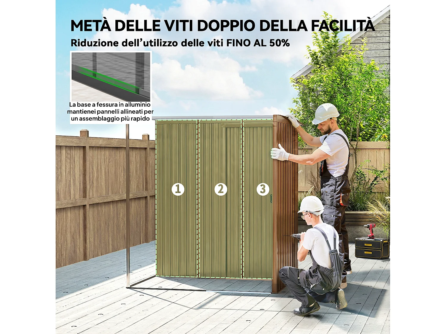 Casetta da giardino con porta scorrevole in metallo marrone