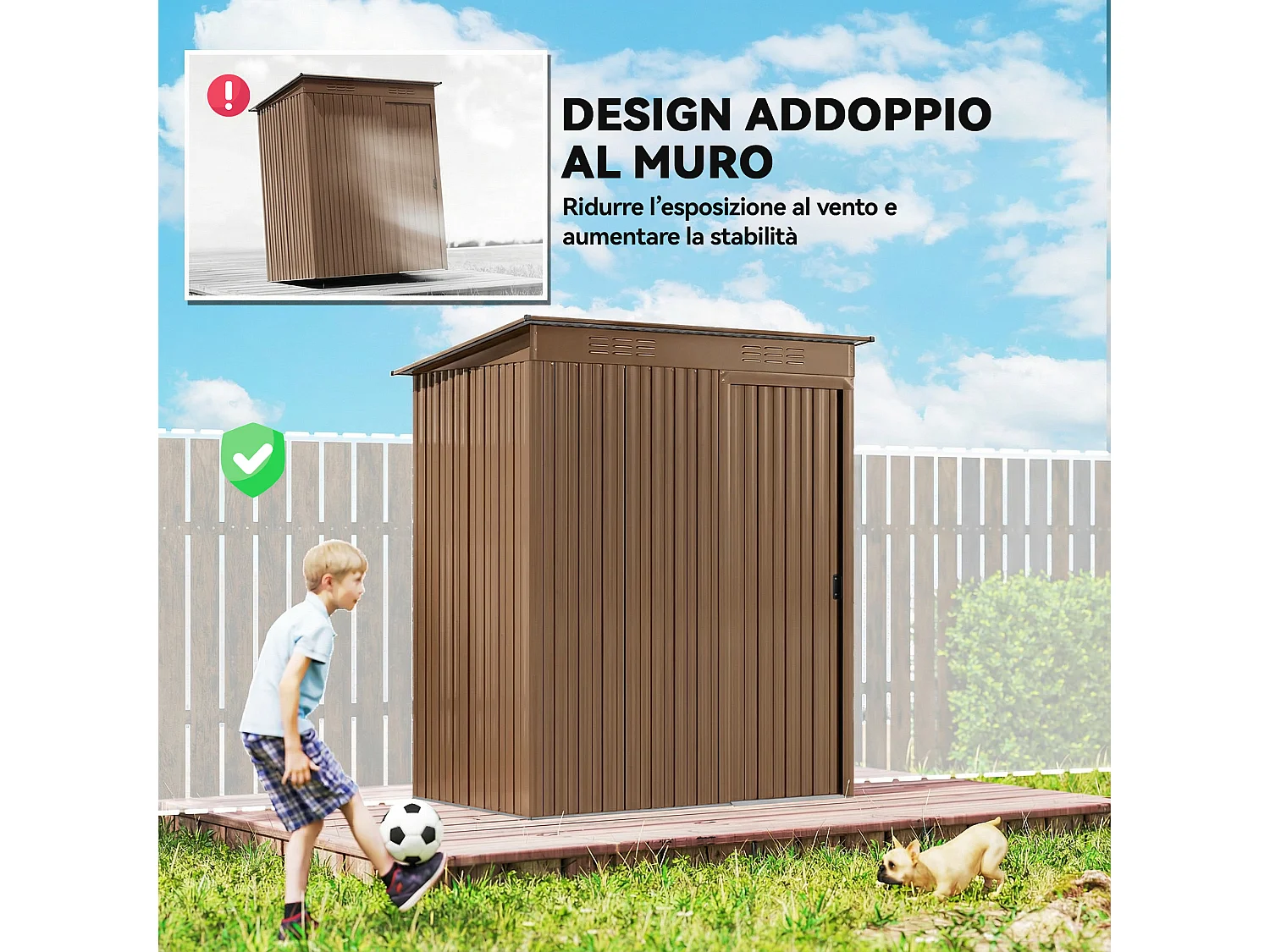 Casetta da giardino con porta scorrevole in metallo marrone