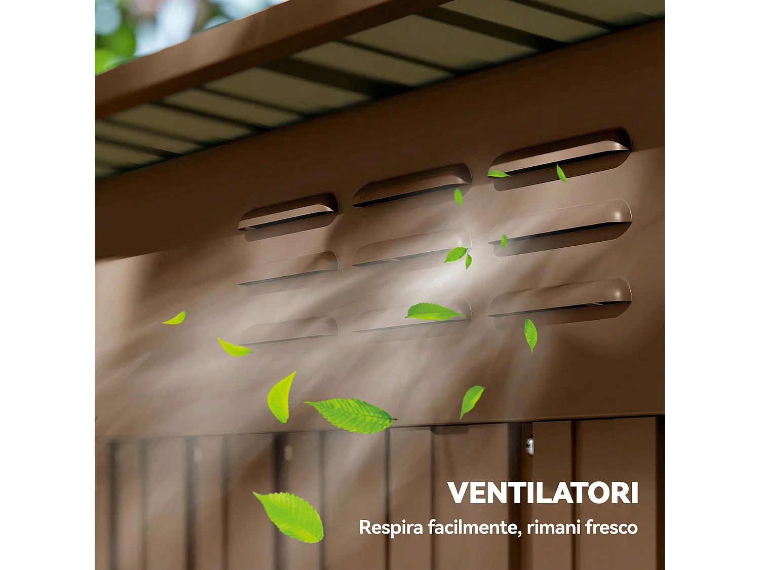 Casetta da giardino con porta scorrevole in metallo marrone