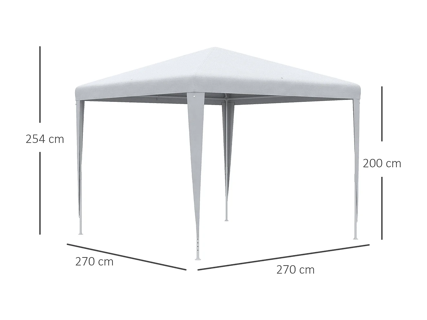 Gazebo da giardino e per interno 2.7x2.7m in acciaio bianco