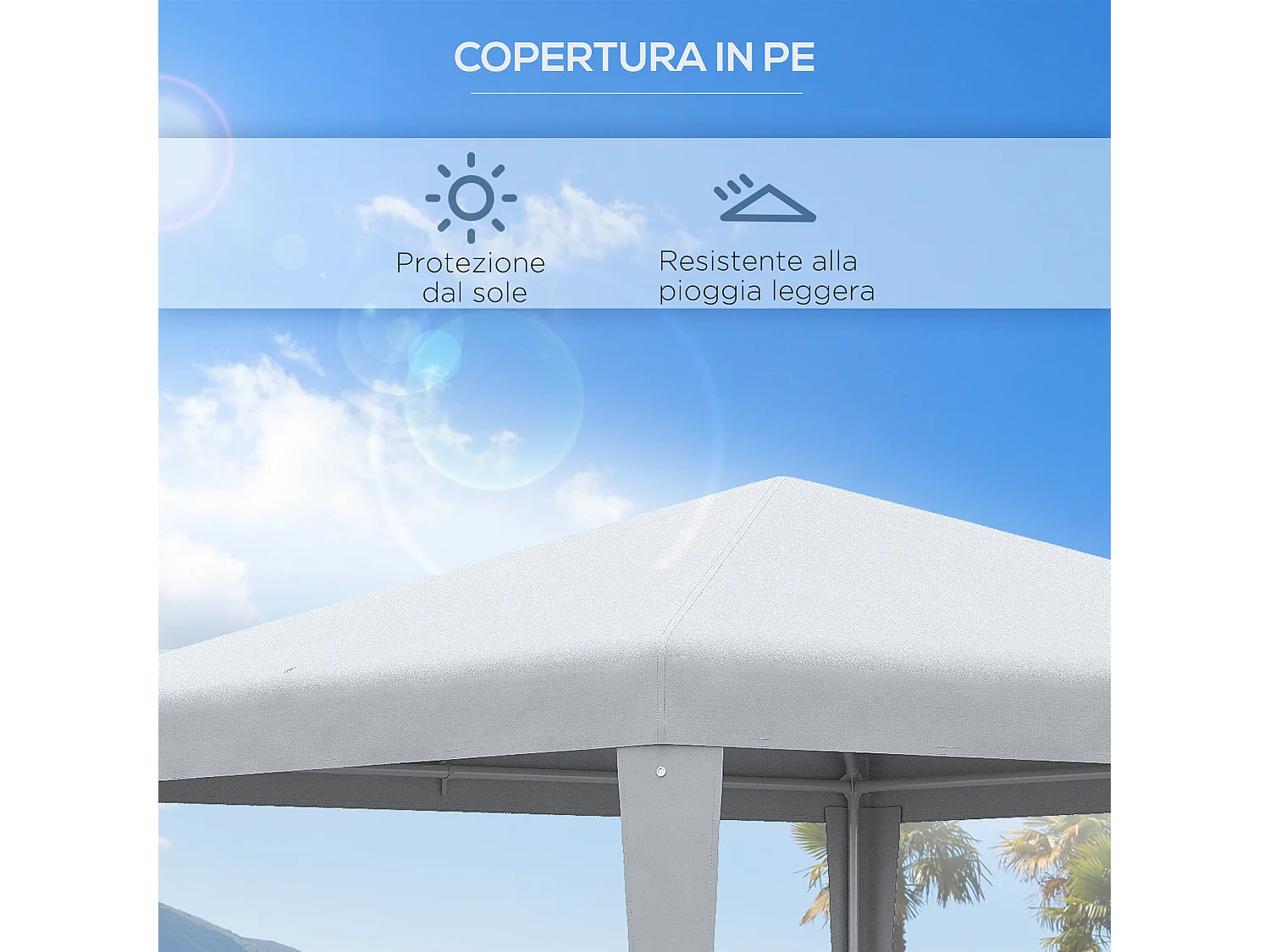 Gazebo da giardino e per interno 2.7x2.7m in acciaio bianco