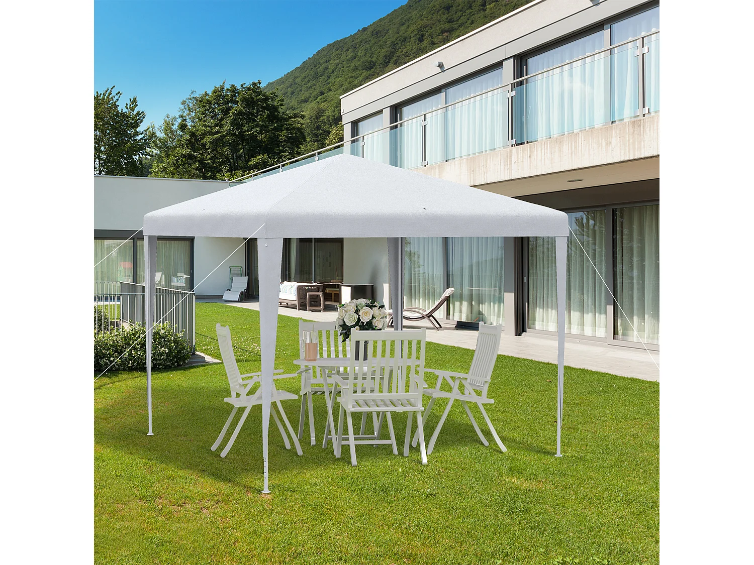 Gazebo da giardino e per interno 2.7x2.7m in acciaio bianco