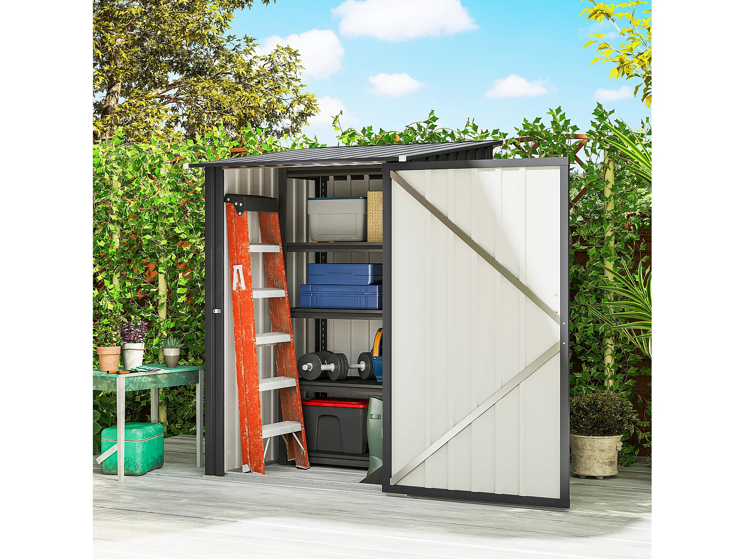 Casetta da giardino in acciaio 100x104x160 cm grigio scuro