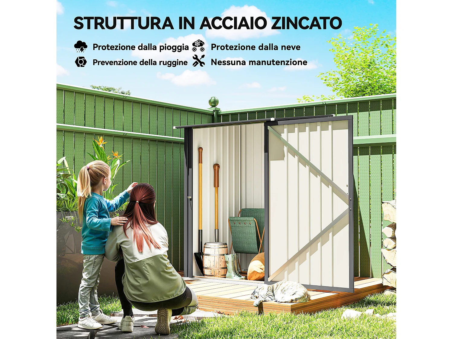Casetta da giardino in acciaio 100x104x160 cm grigio scuro