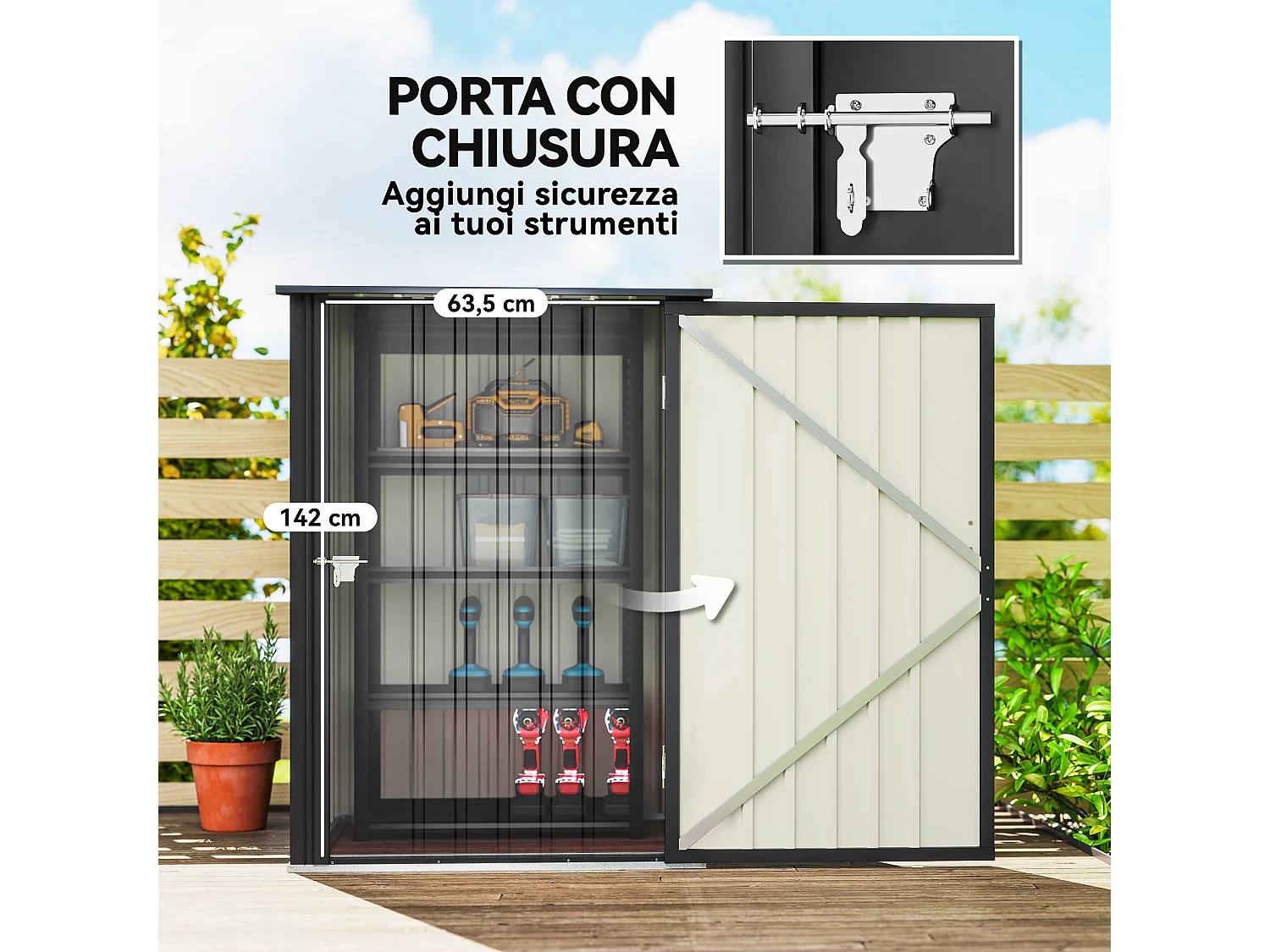 Casetta da giardino in acciaio 100x104x160 cm grigio scuro