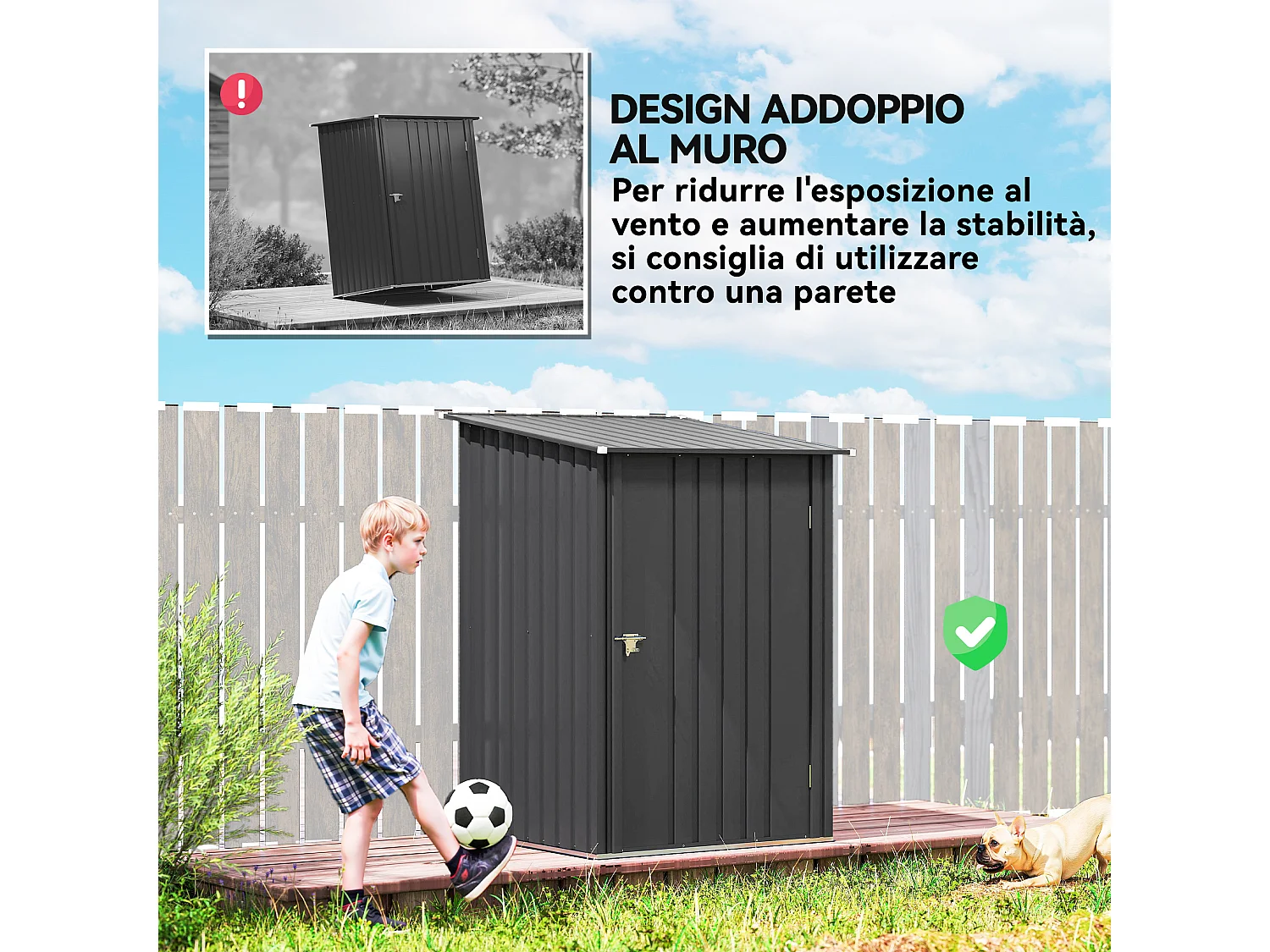 Casetta da giardino in acciaio 100x104x160 cm grigio scuro