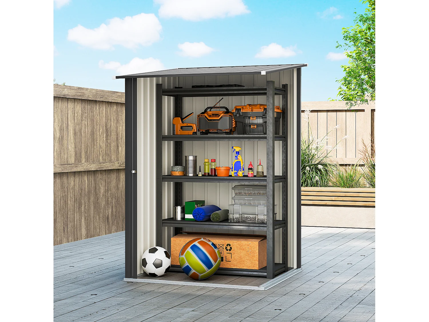 Casetta da giardino in acciaio 100x104x160 cm grigio scuro