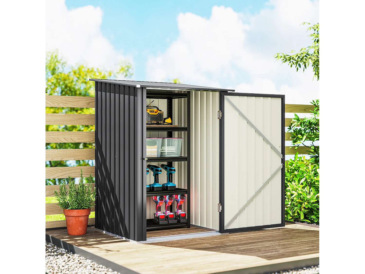 Casetta da giardino in acciaio 100x104x160 cm grigio scuro