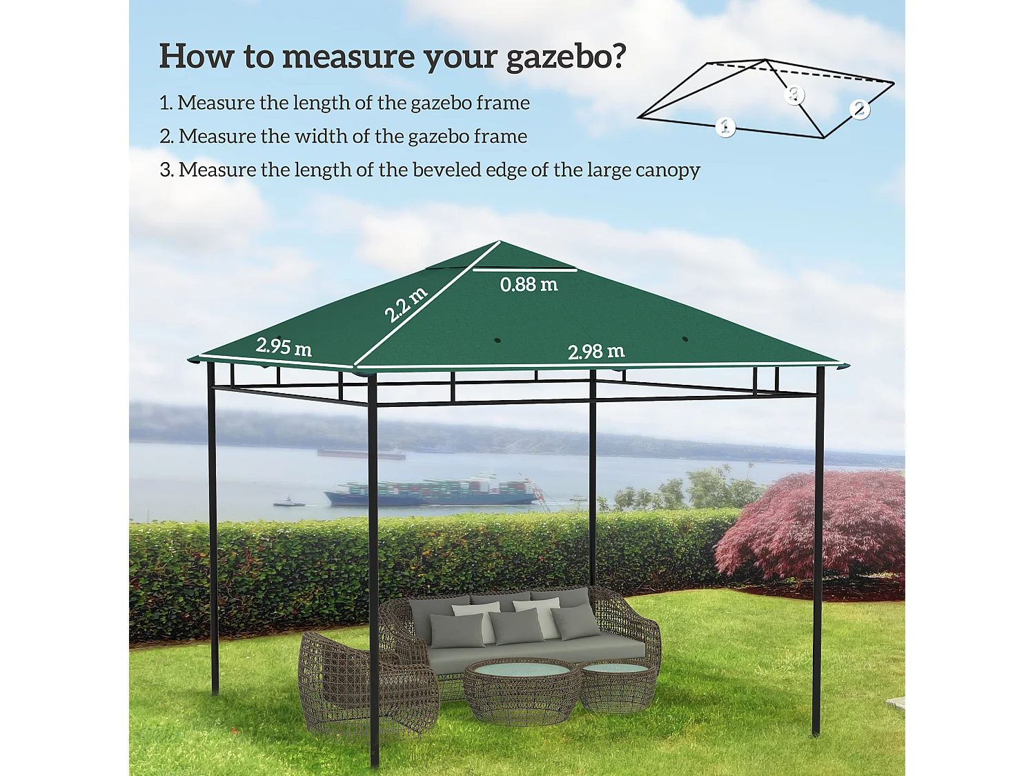 Tetto di ricambio 3x3 m per gazebo da giardino verde