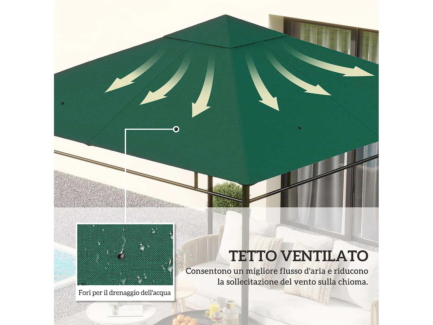 Tetto di ricambio 3x3 m per gazebo da giardino verde