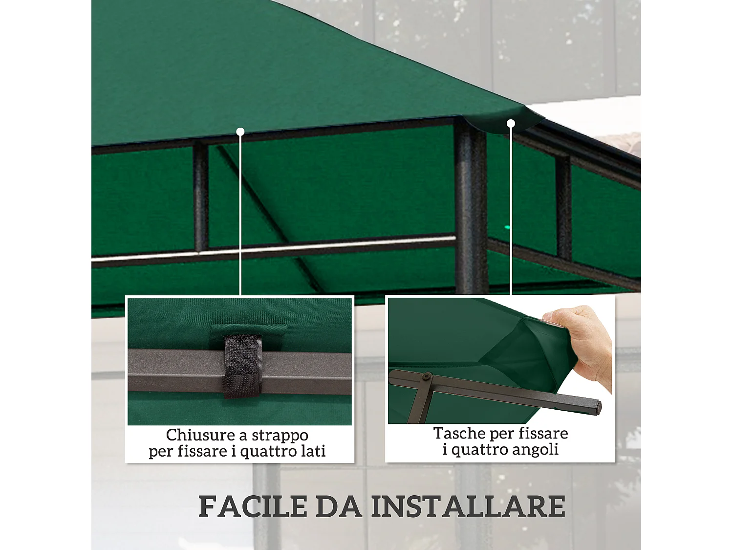 Tetto di ricambio 3x3 m per gazebo da giardino verde