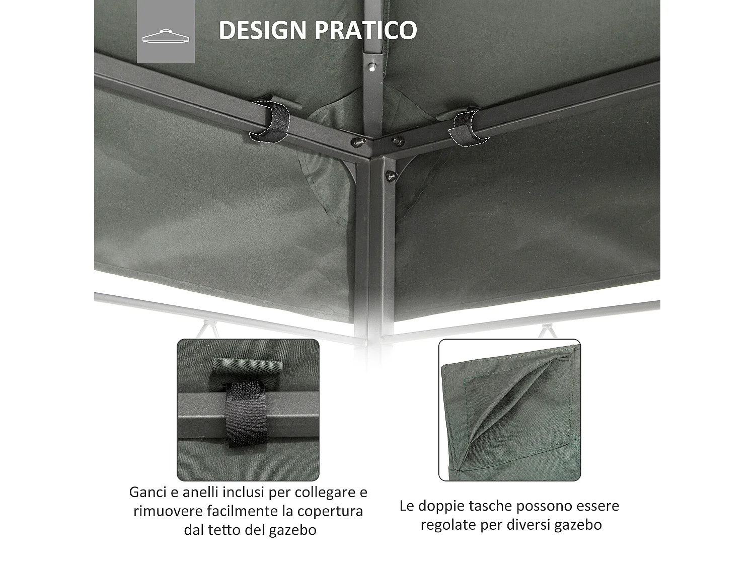 Copertura per gazebo 4x3 a 2 livelli anti uv con cinghie grigio scuro
