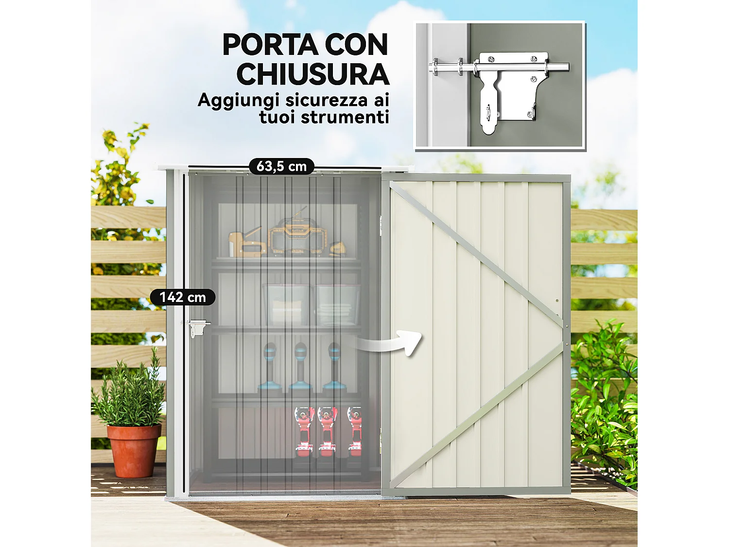 Casetta da giardino in acciaio 100x104x160 cm grigio chiaro