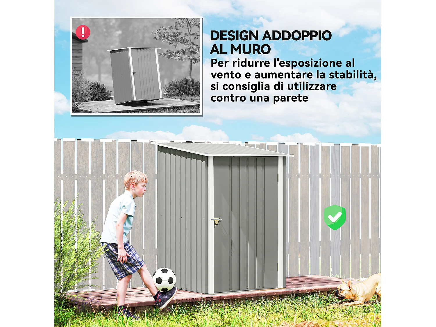 Casetta da giardino in acciaio 100x104x160 cm grigio chiaro