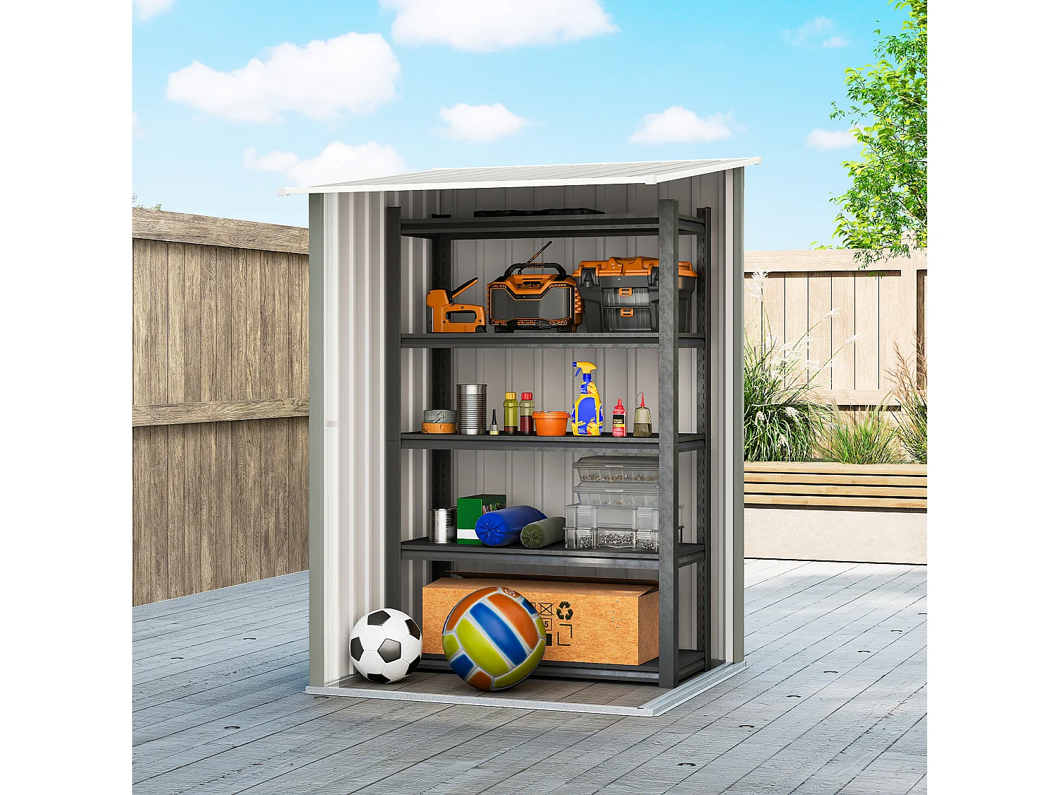 Casetta da giardino in acciaio 100x104x160 cm grigio chiaro