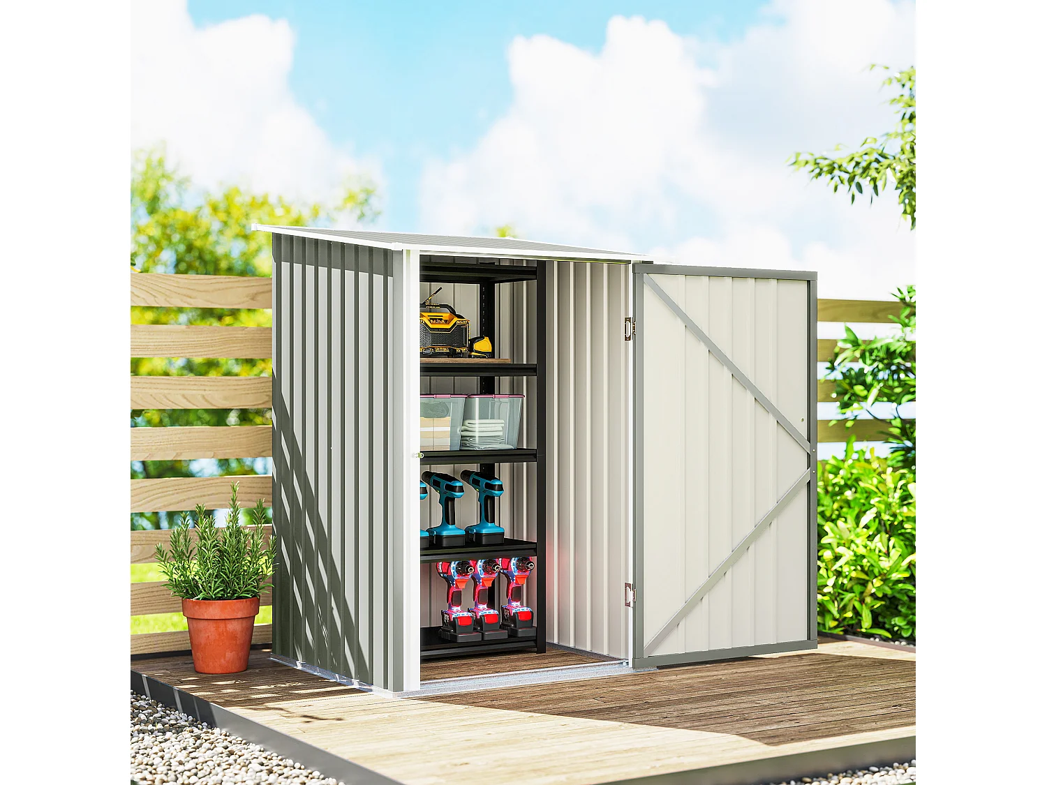 Casetta da giardino in acciaio 100x104x160 cm grigio chiaro