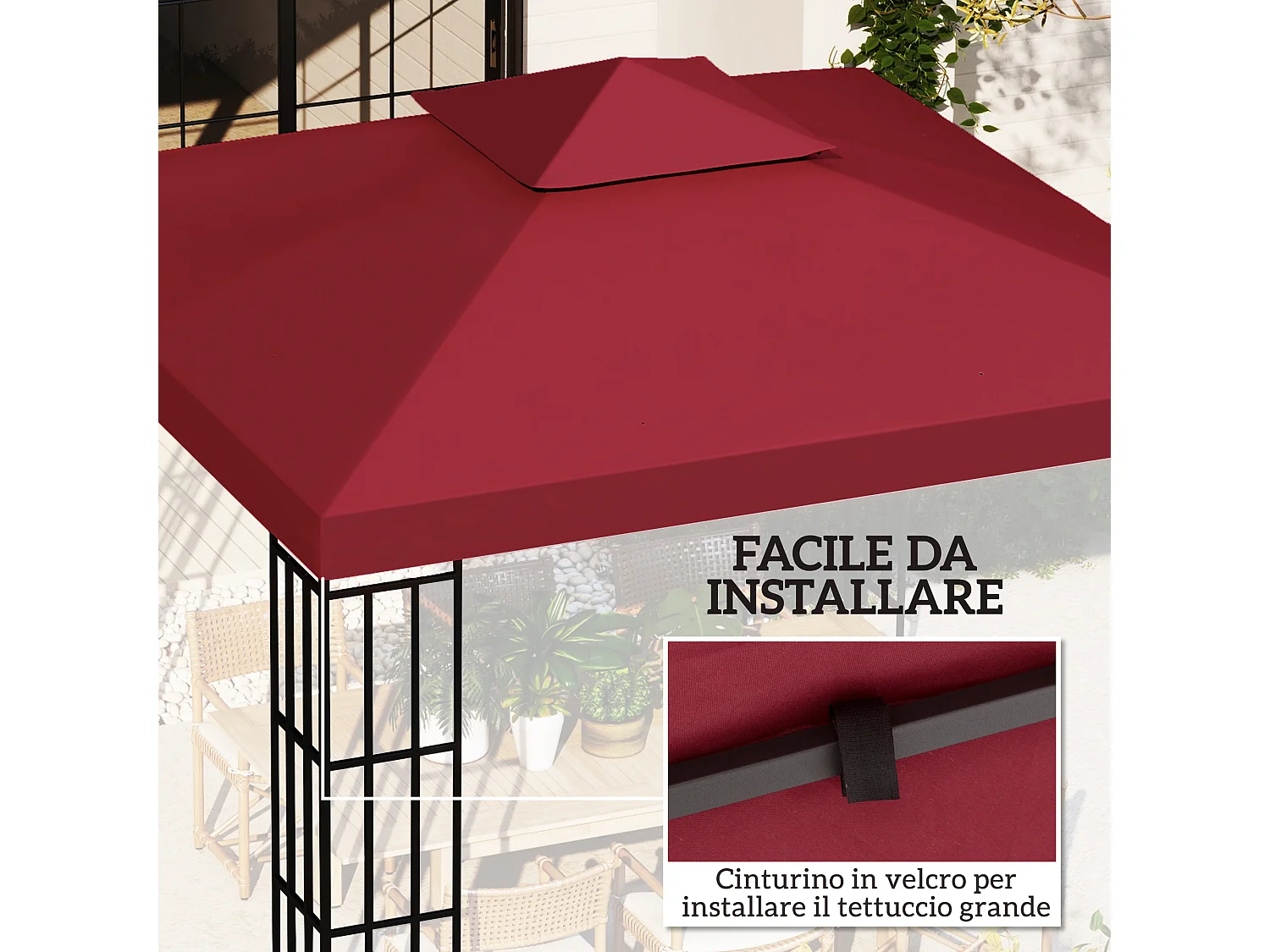 Tetto di ricambio per gazebo 3x3m a 2 livelli e anti uv rosso