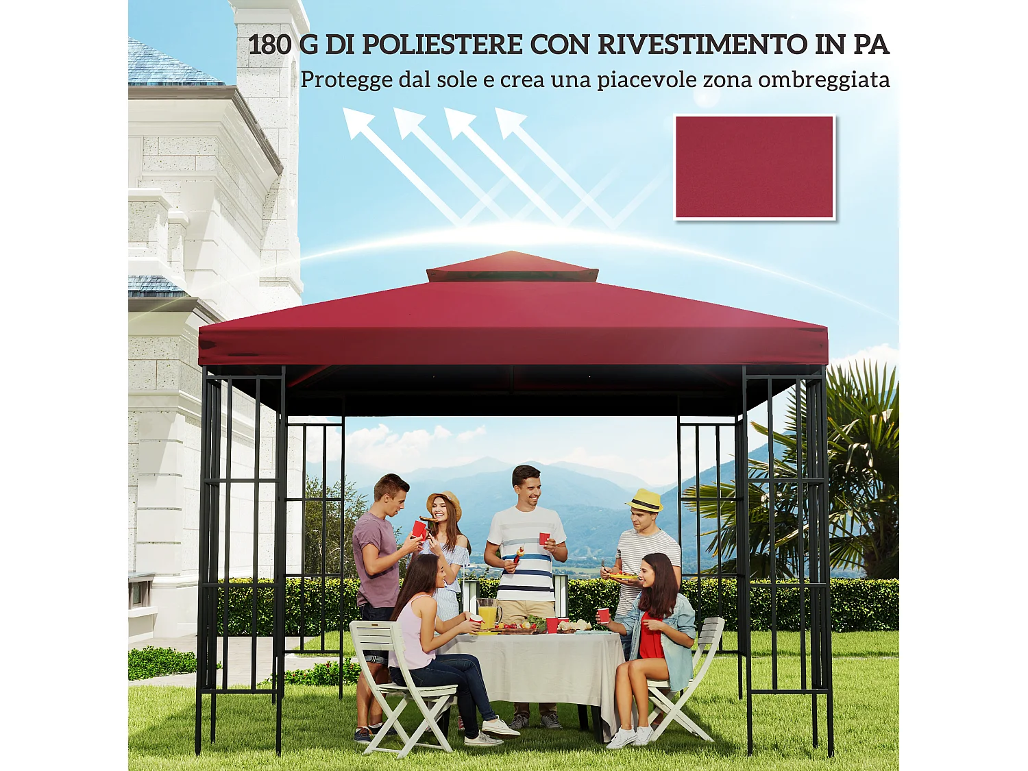 Tetto di ricambio per gazebo 3x3m a 2 livelli e anti uv rosso