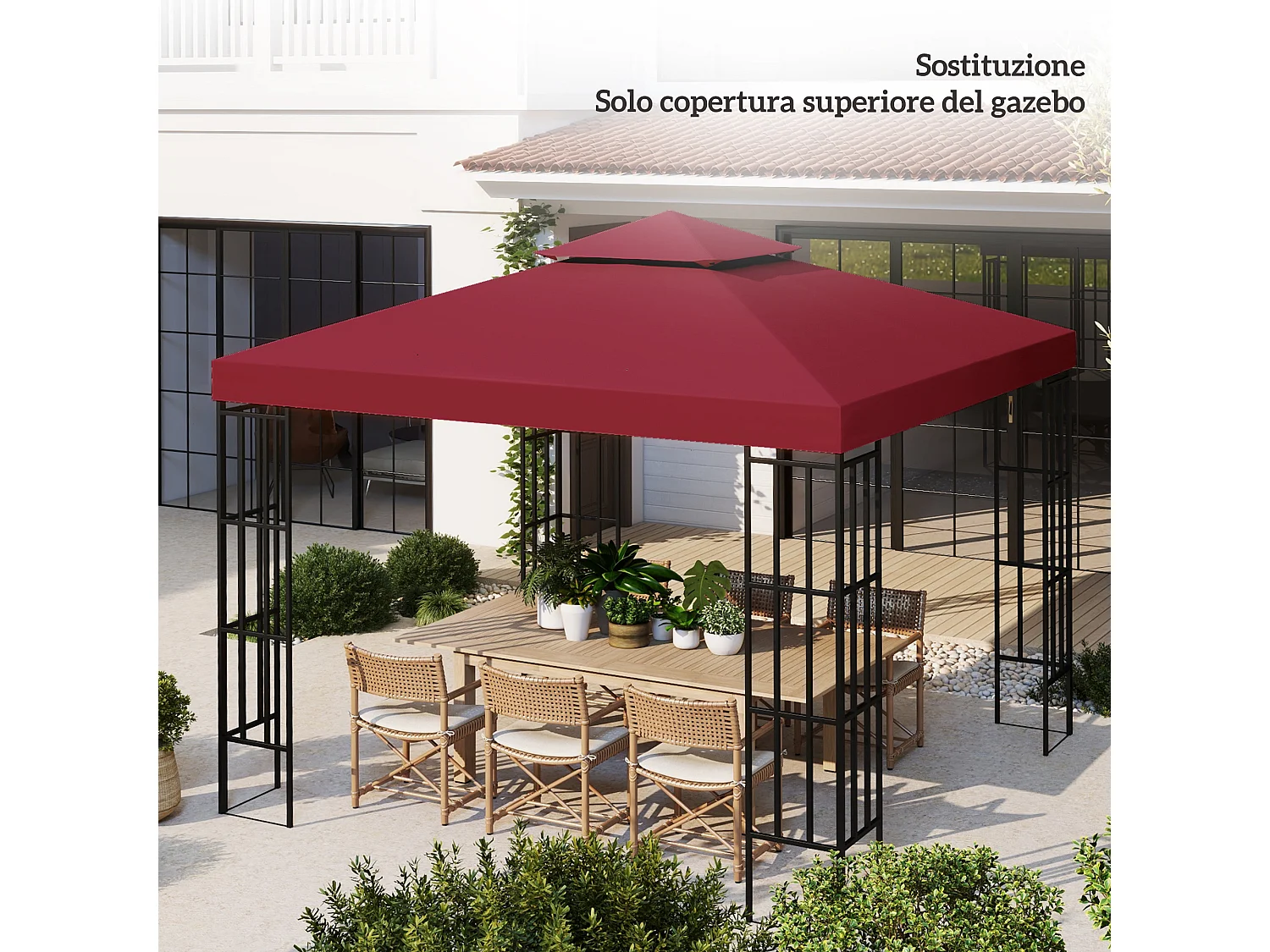 Tetto di ricambio per gazebo 3x3m a 2 livelli e anti uv rosso