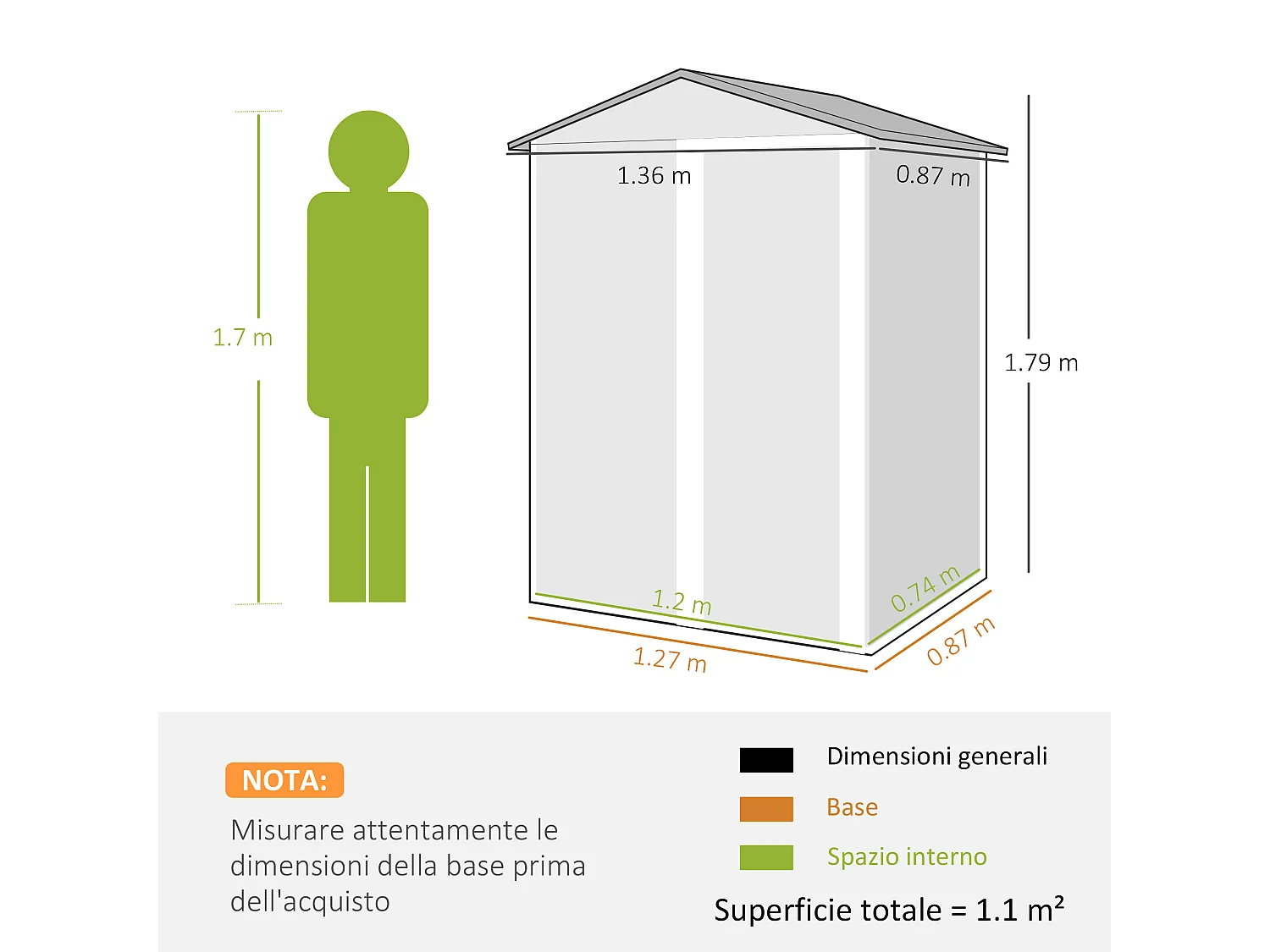 Casetta da giardino con porta scorrevole in acciaio verde